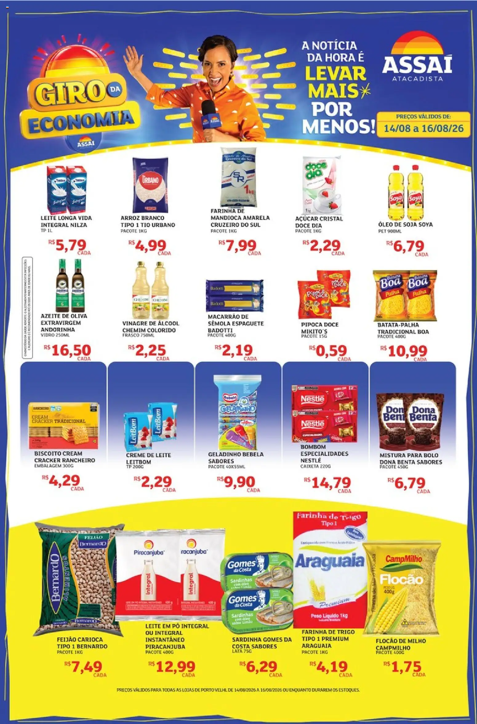 Assaí Atacadista Folheto - válido de 14/08/2026 | Página: 1 | Produtos: Espaguete, Feijão, Bombom, Leite em pó