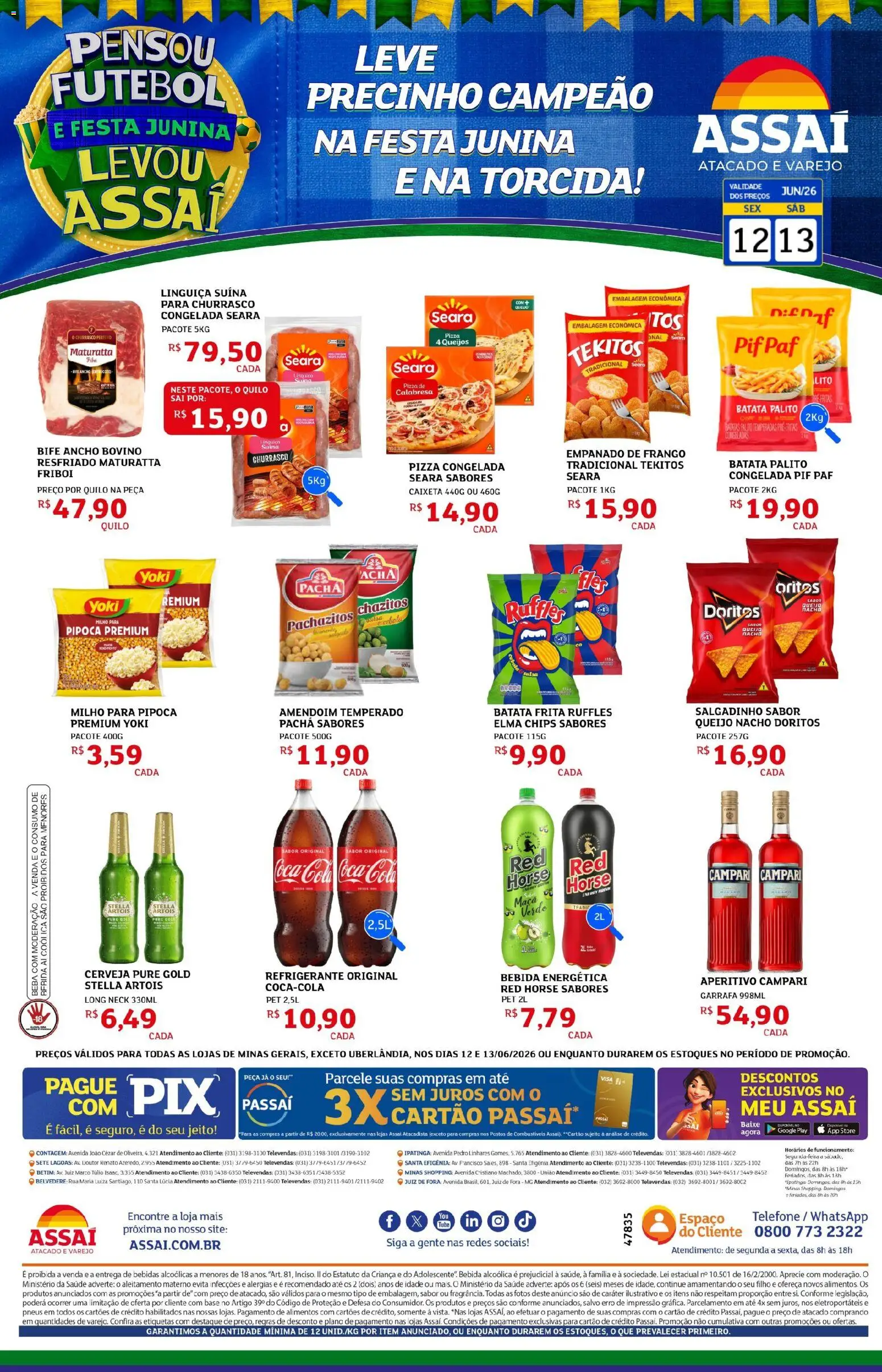 Assaí Atacadista Folheto - válido de 12.06.2026 | Página: 1 | Produtos: Queijo, Cerveja, Bebida, Batata frita