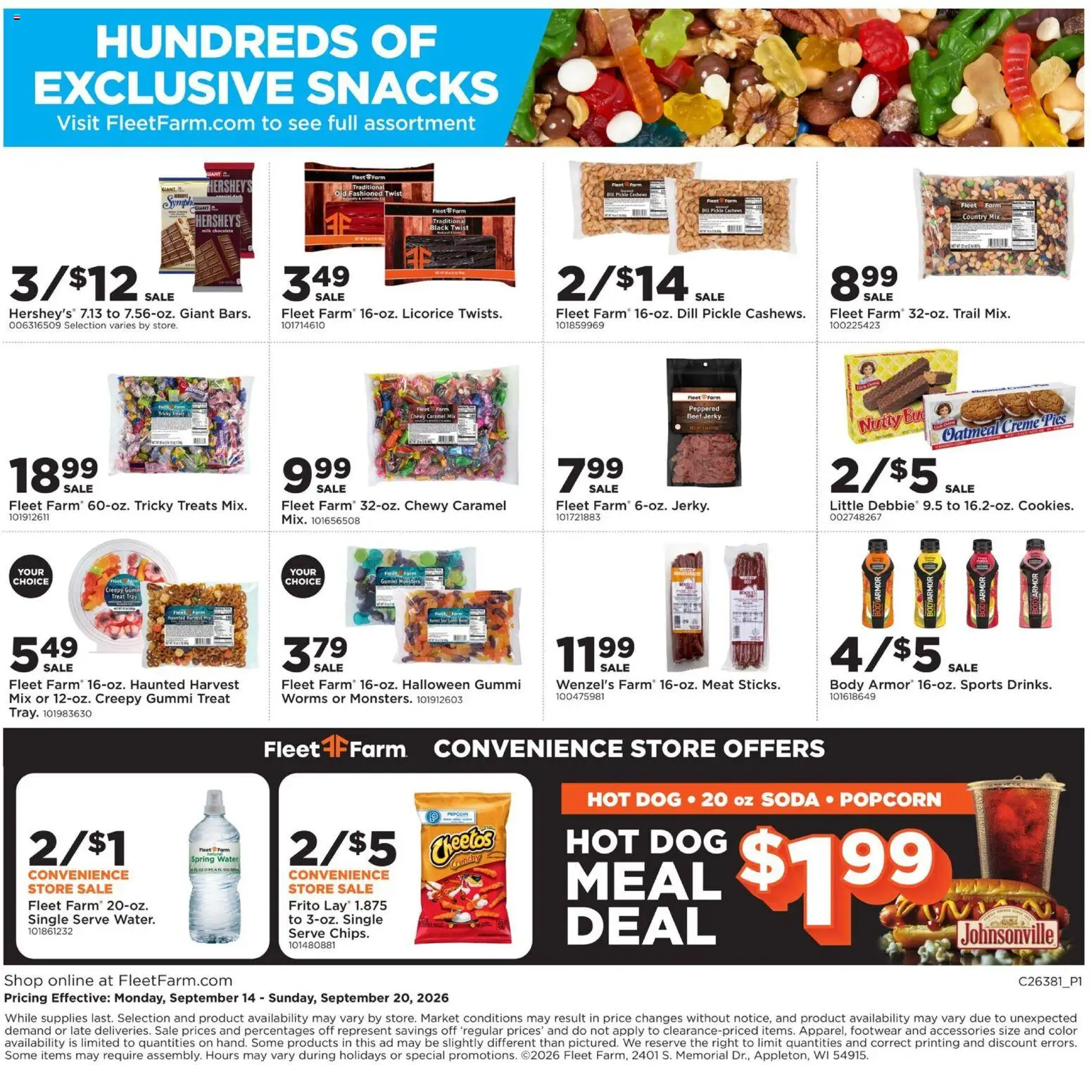 Mills Fleet Farm Weekly Ad - valid from 09/14/2026 | Page: 23 | Products: Beef, Oatmeal, Water, Snacks