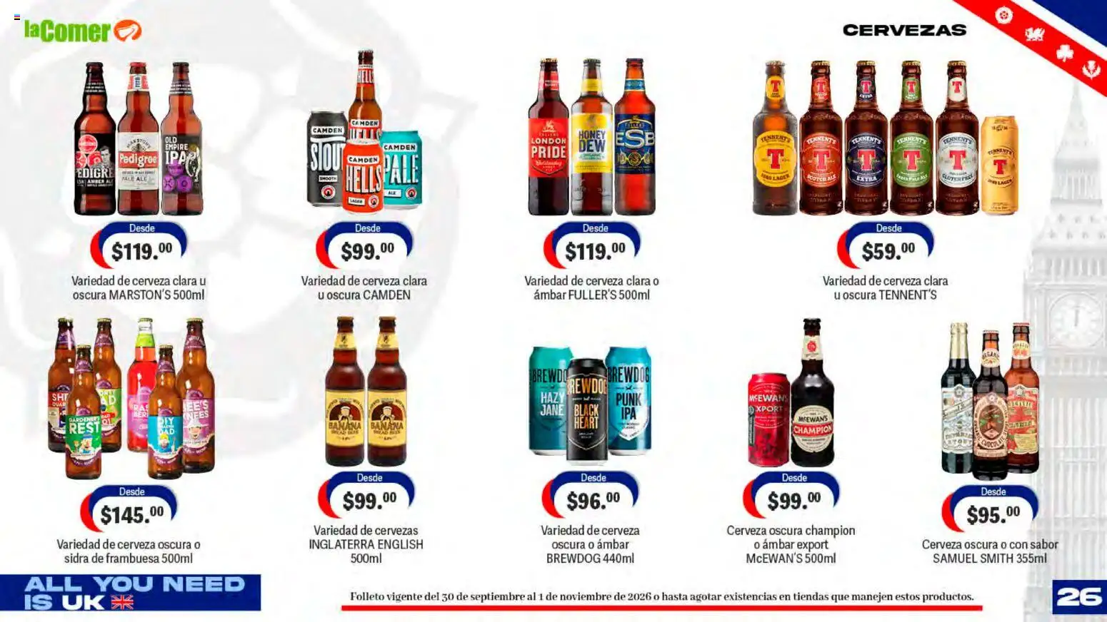 Nuevas ofertas de La Comer válidas en toda la República Mexicana desde el 30/09/2026. ¡Encuentra las mejores ofertas en La Comer folleto! | Página: 26 | Productos: Sidra, Cerveza