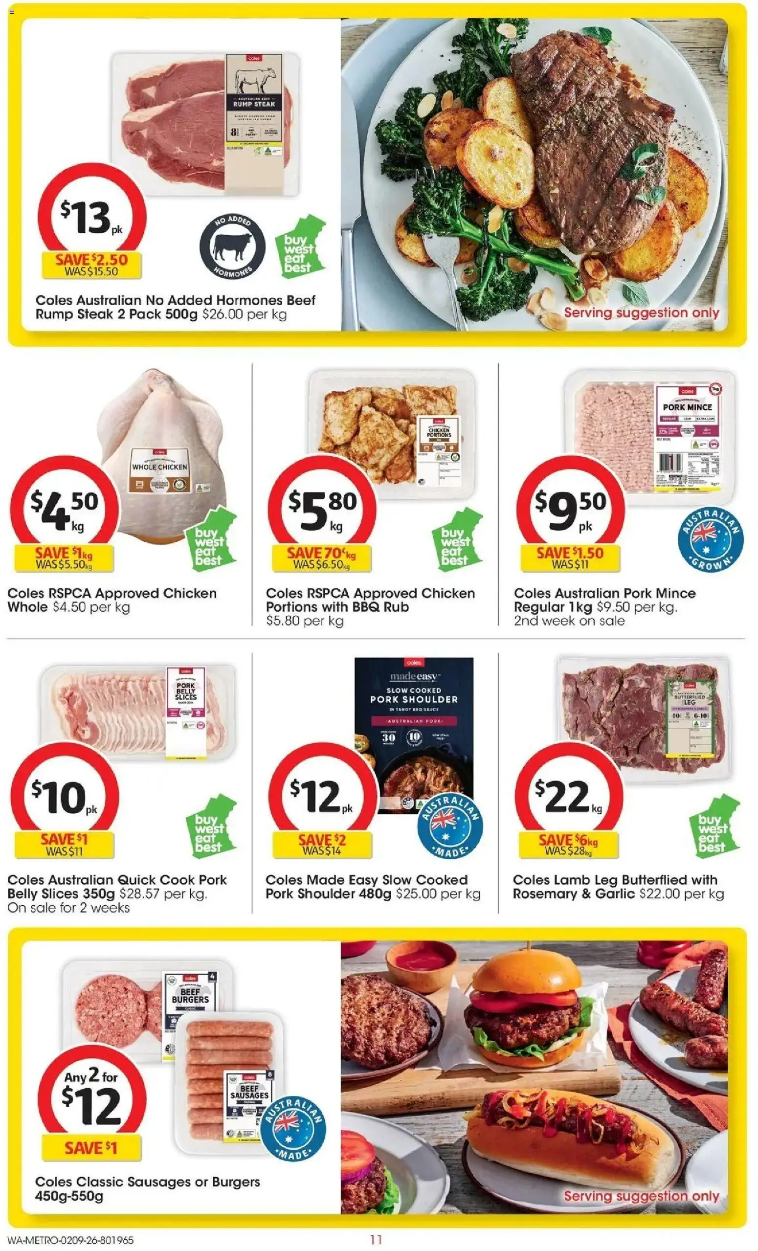 Coles catalogue - valid from 02/09/2026 | Page: 11 | Products: Burgers, Sauce, Garlic, Rump steak