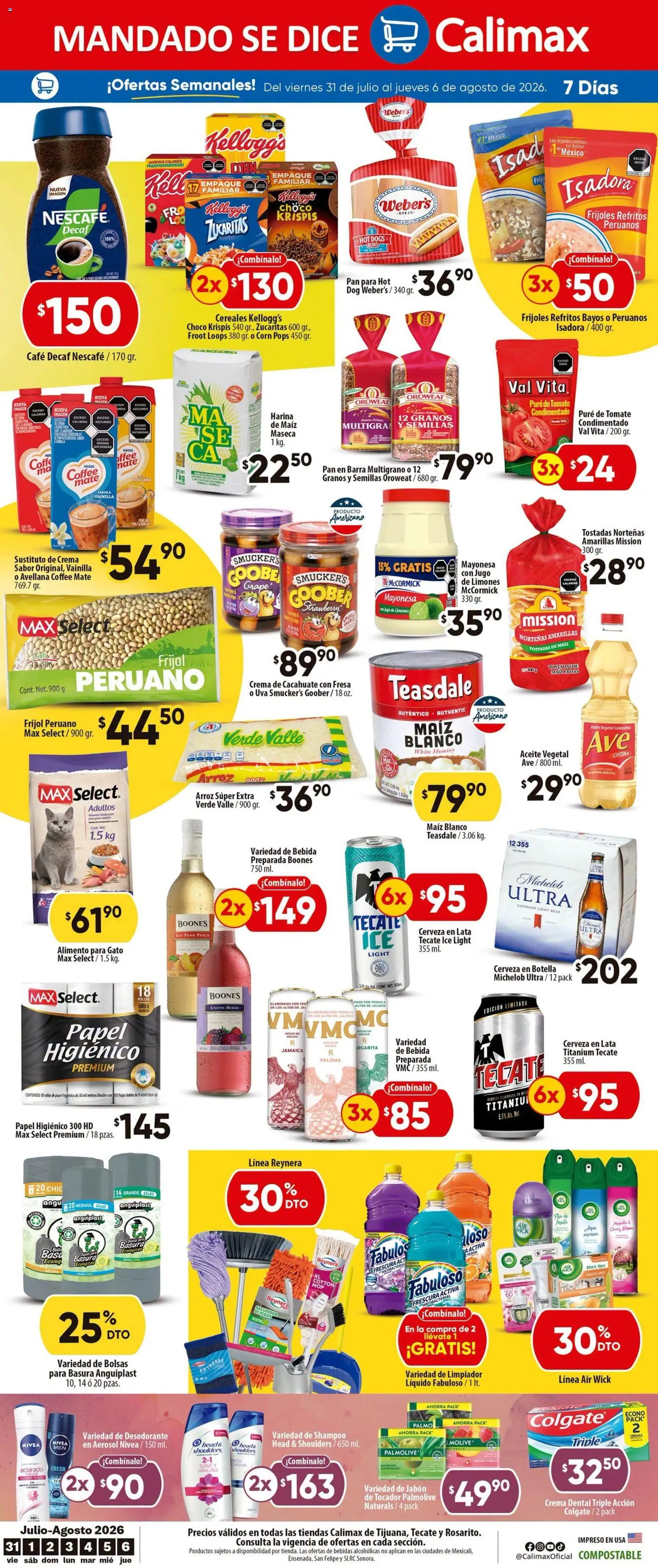 Nuevas ofertas de Calimax válidas en toda la República Mexicana desde el 31/07/2026. ¡Encuentra las mejores ofertas en Calimax folleto Tecate! | Página: 4 | Productos: Cacahuate, Tomate, Cerveza, Barra