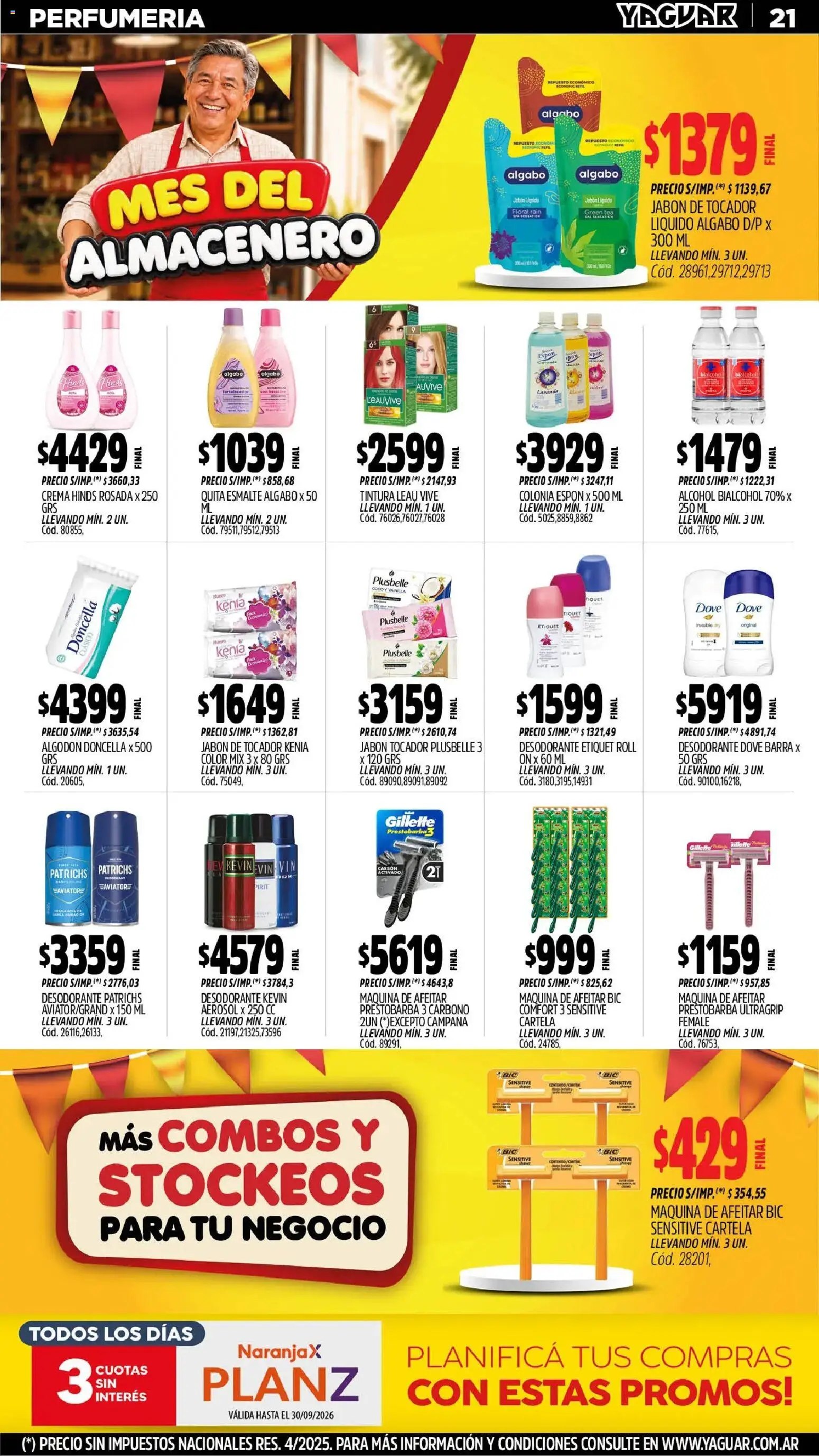 Yaguar - Oferta Semanal Jujuy │ válido desde el 31/08/2026 | Página: 20 | Productos: Algodón, Maquina de afeitar, Campana, Alcohol