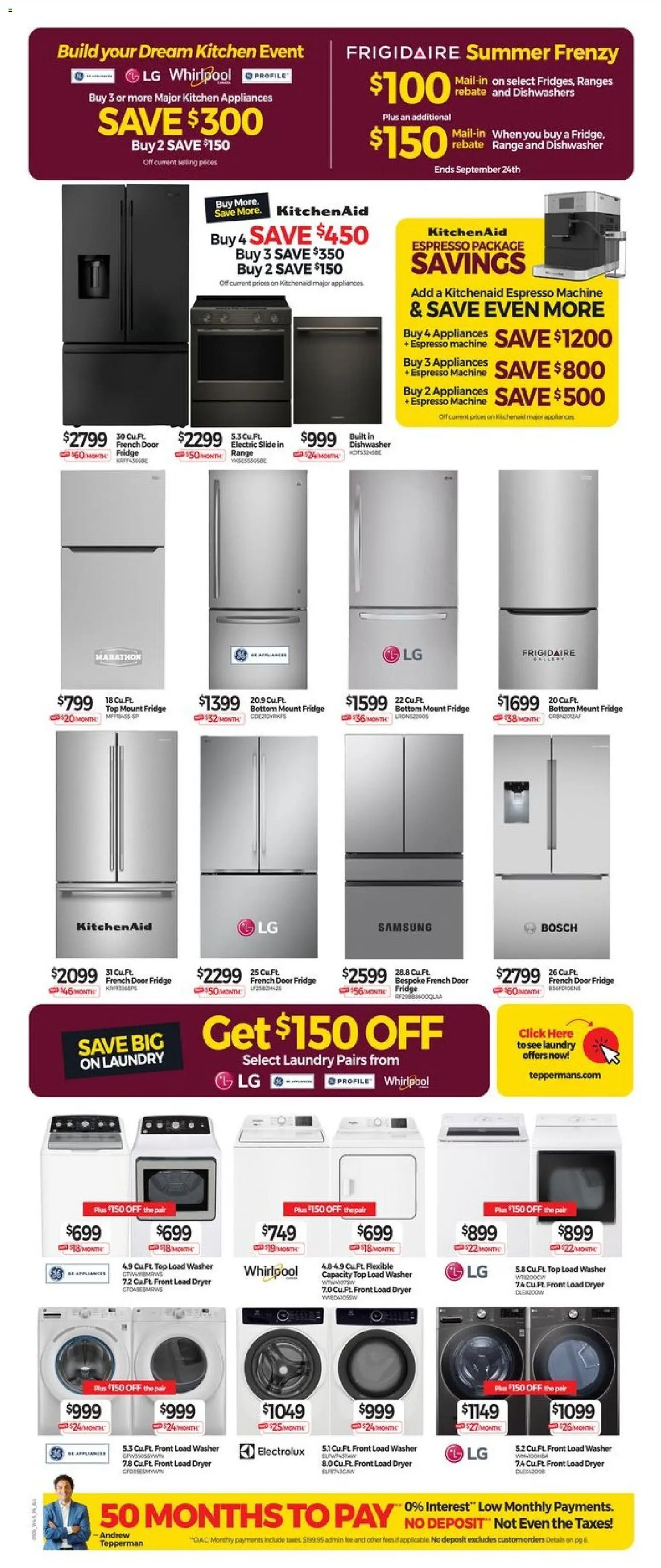 Tepperman's flyer valid from Sep 25, 2026 | Page: 2 | Products: Dryer, Dishwasher, Door