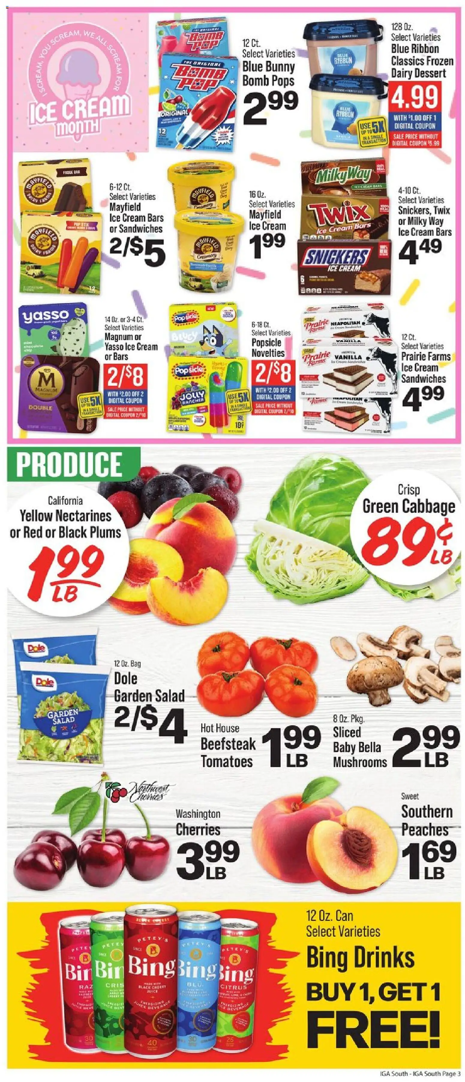 IGA Weekly Ad - valid from 07/22/2026 | Page: 5 | Products: Cherries, Peaches, Juice, Cabbage