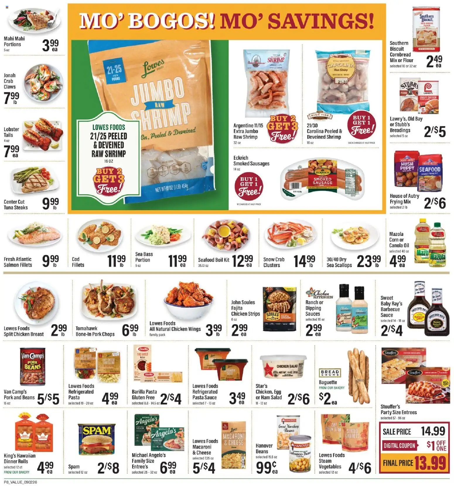 Lowes Foods Weekly Ad - valid from 09/02/2026 | Page: 13 | Products: Corn, Chicken, Chicken wings, Barilla pasta