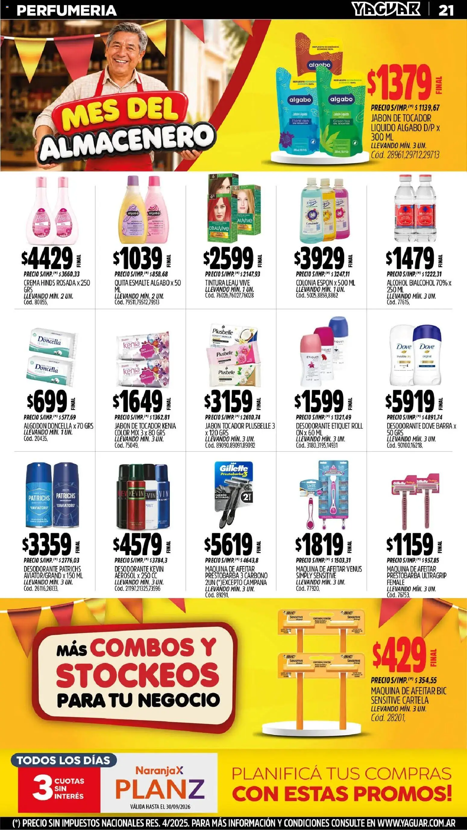 Yaguar - Oferta Semanal Misiones │ válido desde el 31/08/2026 | Página: 21 | Productos: Algodón, Maquina de afeitar, Alcohol, Crema