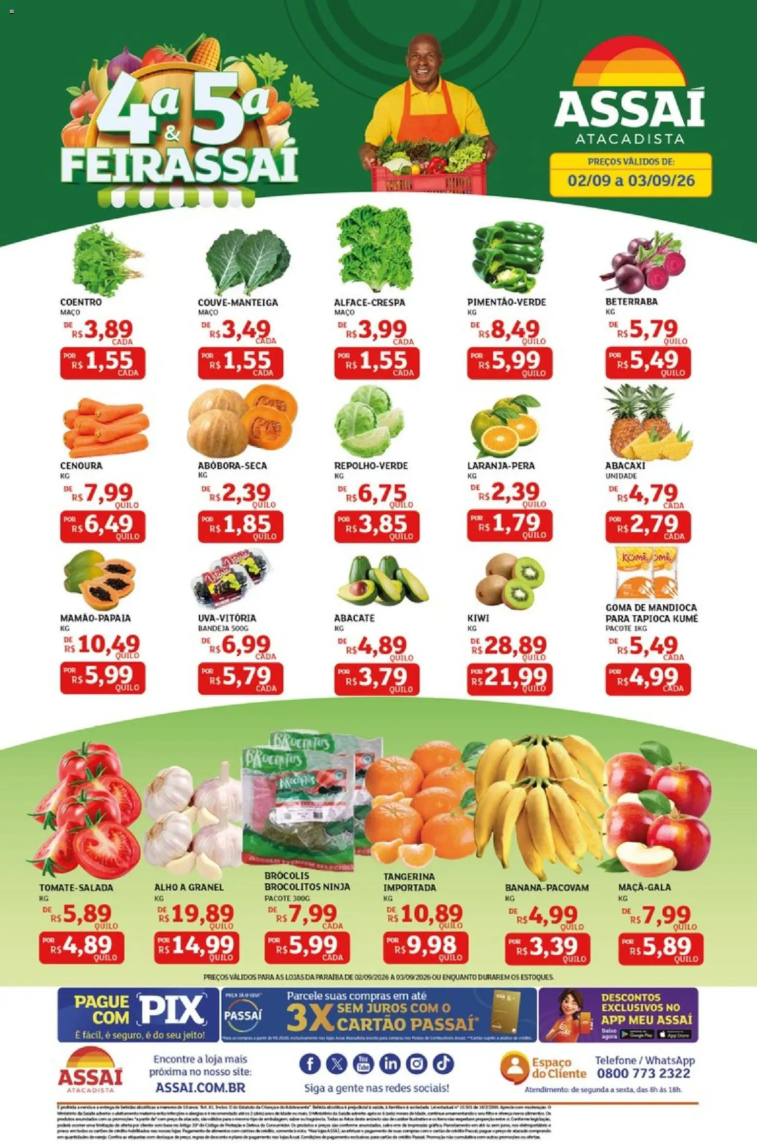 Assaí Atacadista Folheto - válido de 02/09/2026 | Página: 1 | Produtos: Mandioca, Tapioca, Abacate, Telefone