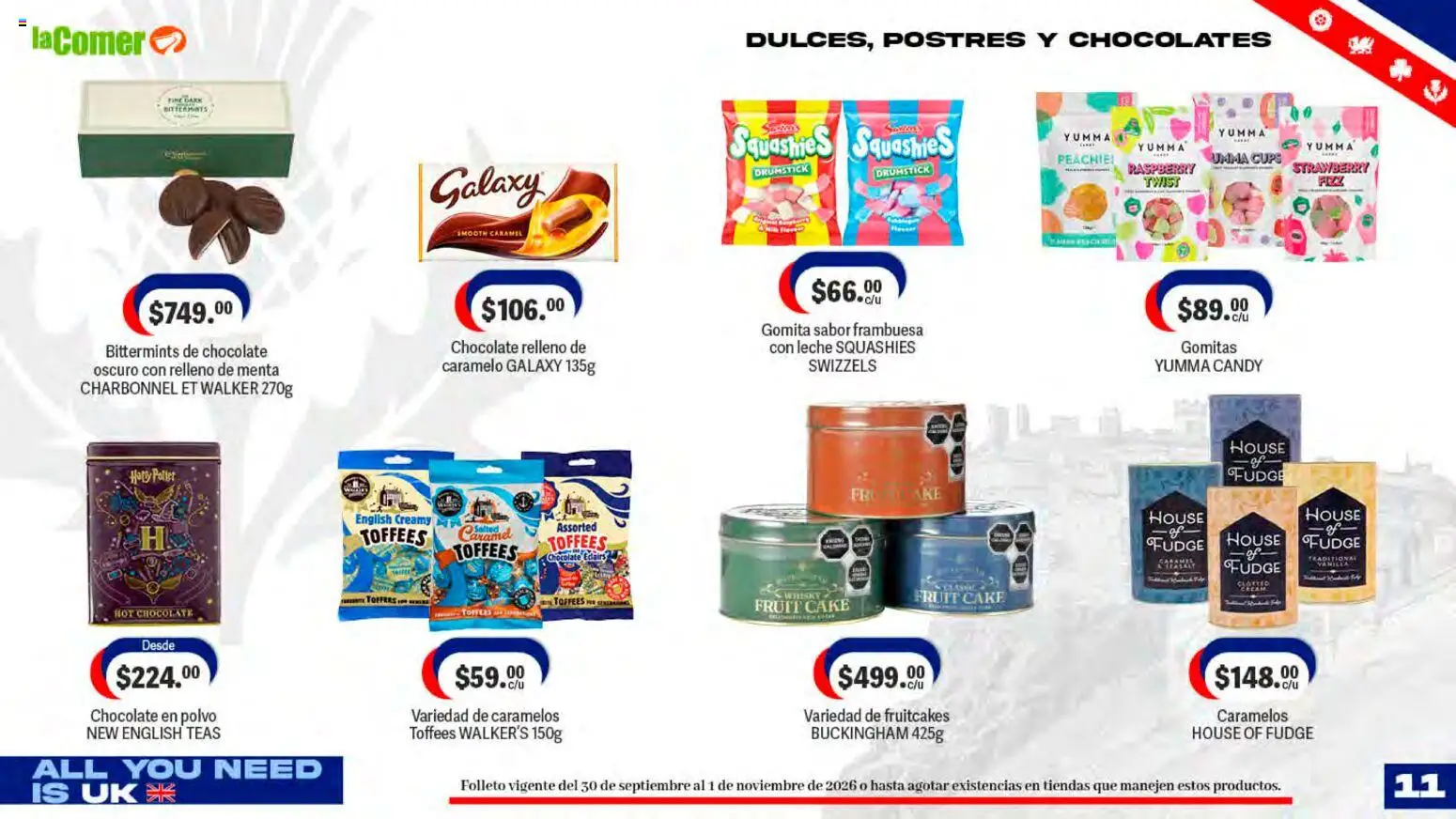Nuevas ofertas de La Comer válidas en toda la República Mexicana desde el 30/09/2026. ¡Encuentra las mejores ofertas en La Comer folleto! | Página: 11 | Productos: Leche, Chocolate, Whisky, Gomitas
