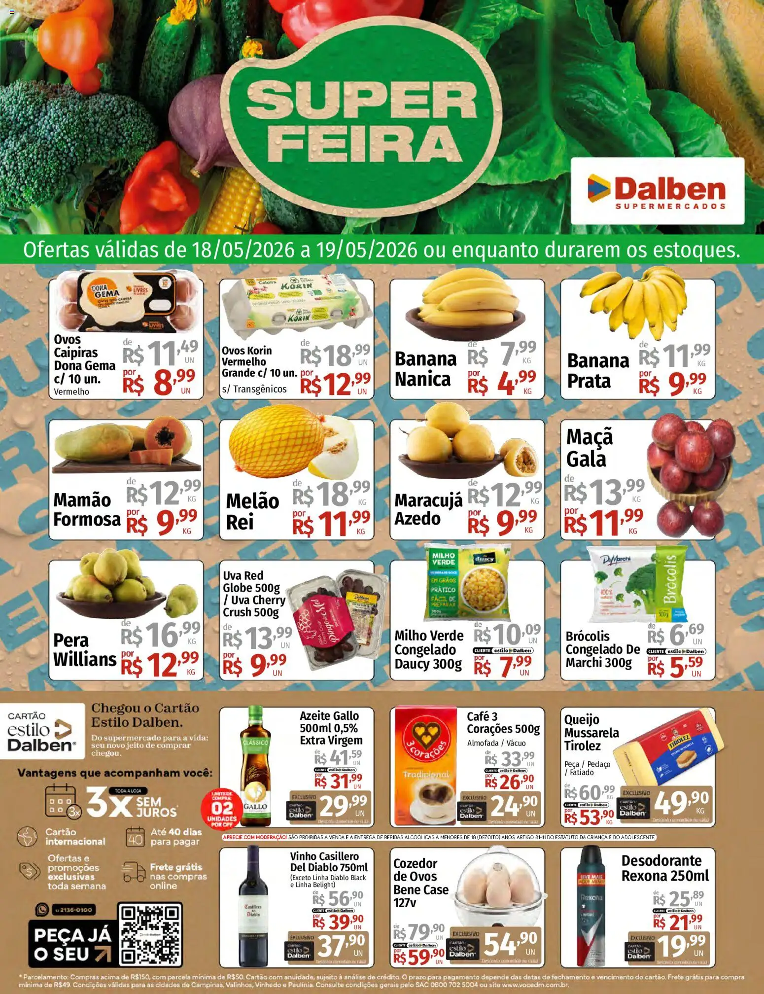 Supermercado Dalben Folheto - válido de 18.05.2026 | Página: 1 | Produtos: Pó, Vinho, Brócolis, Mussarela