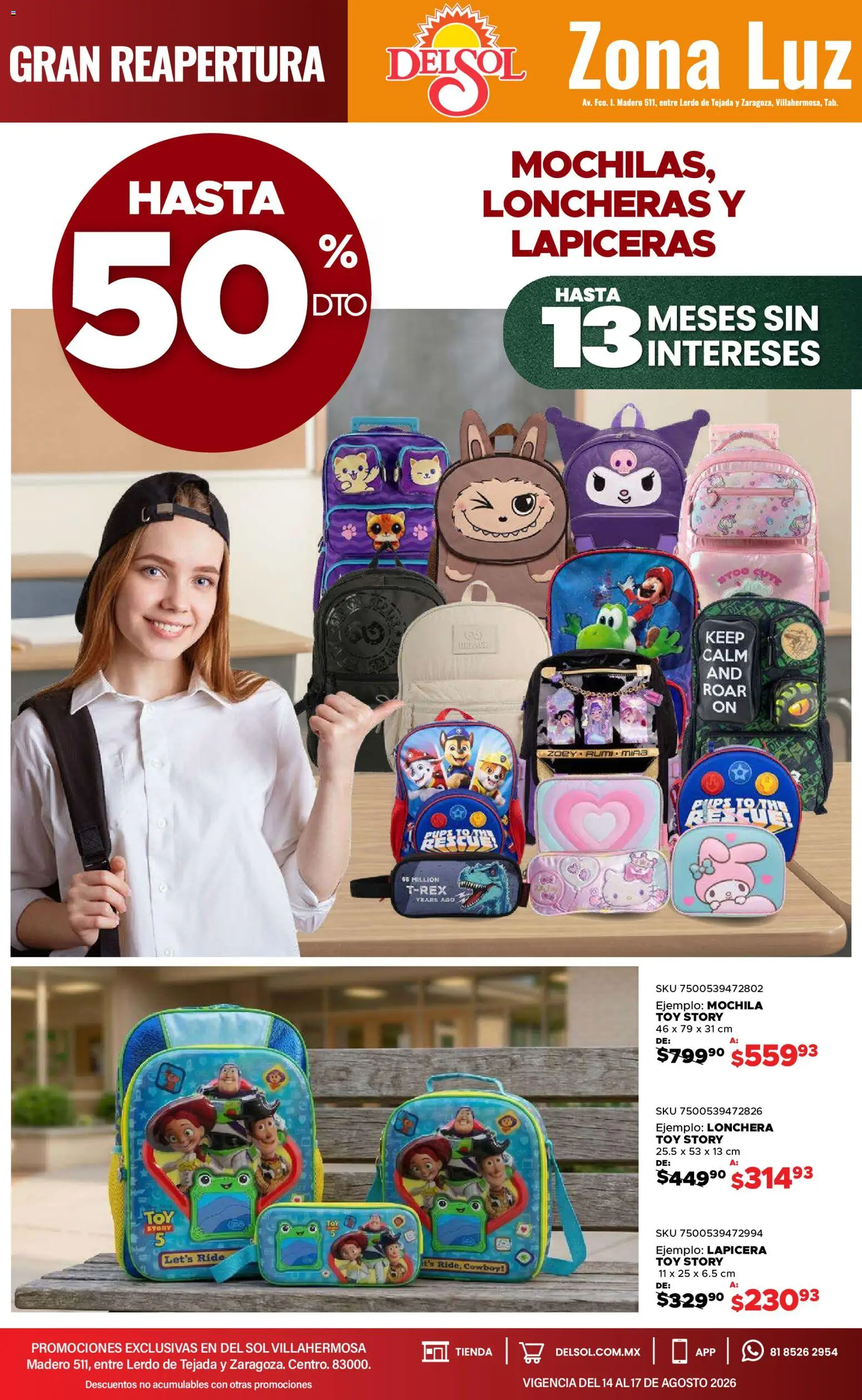 Nuevas ofertas de Del Sol y Woolworth válidas en toda la República Mexicana desde el 14/08/2026. ¡Encuentra las mejores ofertas en Del Sol y Woolworth katalog 4 Días de Grandes Promociones! | Página: 6 | Productos: Mochila