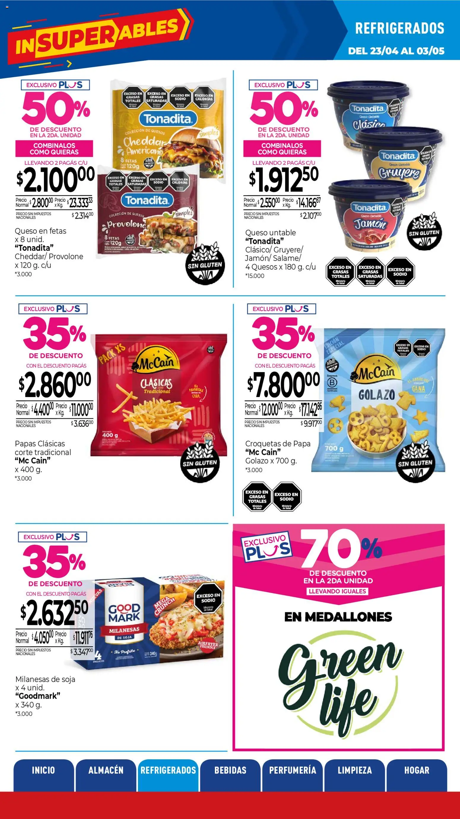 La Anonima catálogo │ válido desde el 23.04.2026 | Página: 16 | Productos: Papa, Queso, Jamón