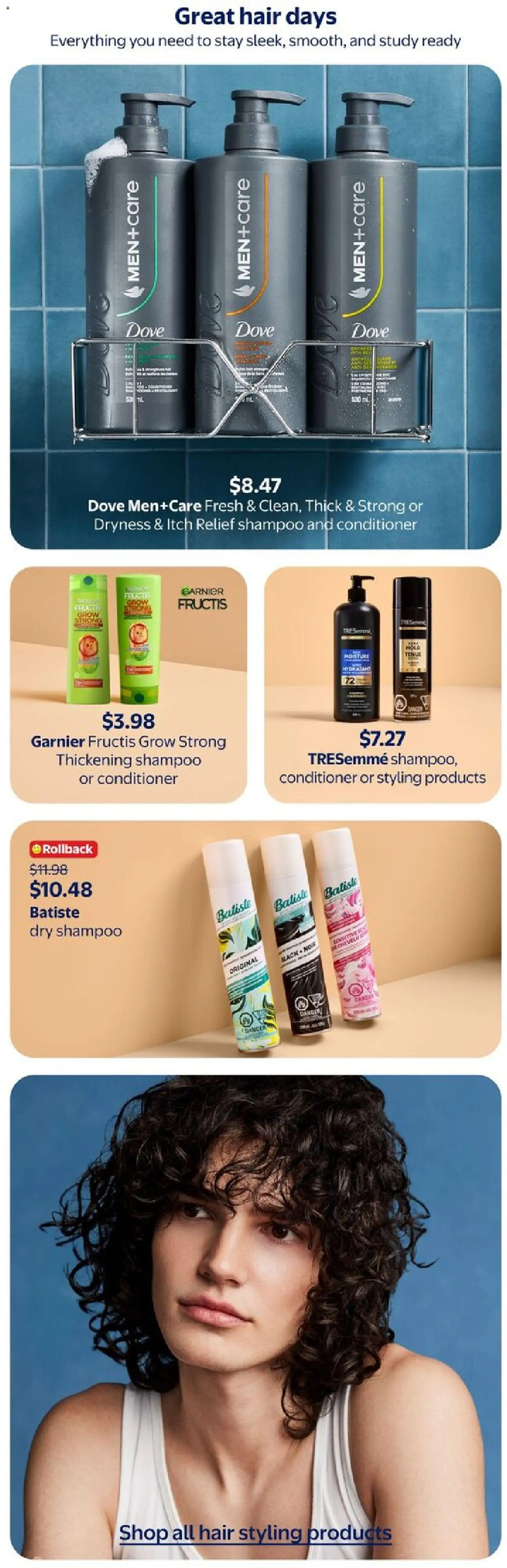 Walmart flyer valid from Jul 30, 2026 | Page: 17 | Products: Shampoo, Conditioner, Hair styling