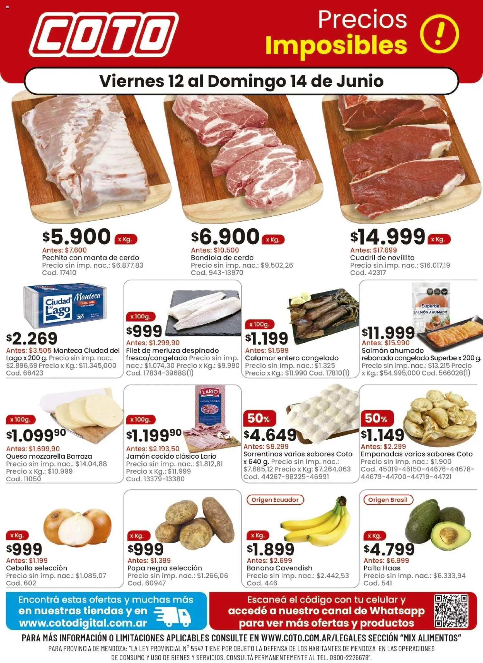 Coto - Mix │ válido desde el 12.06.2026 | Página: 1 | Productos: Banana, Jamón cocido, Queso, Jamón