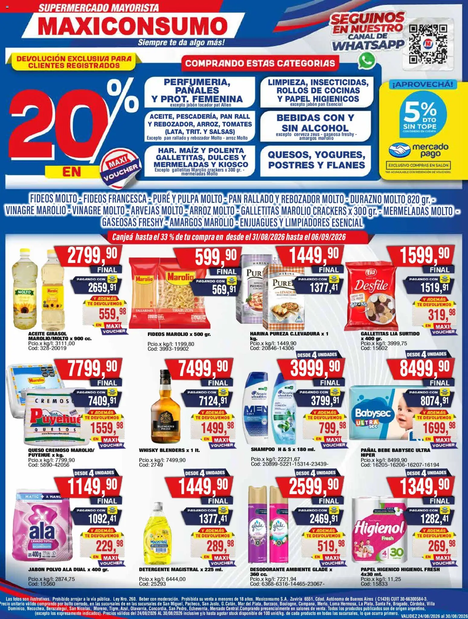 Maxiconsumo ofertas │ válido desde el 31/08/2026 | Página: 1 | Productos: Whisky, Papel higiénico, Maiz, Salsas