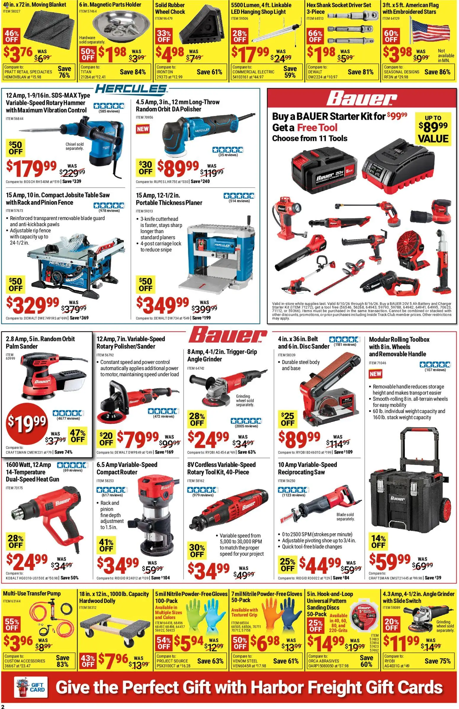 Harbor Freight Parking Lot Sale - valid from 08/10/2026 | Page: 2 | Products: Polisher, Reciprocating Saw, Chisel, Weight