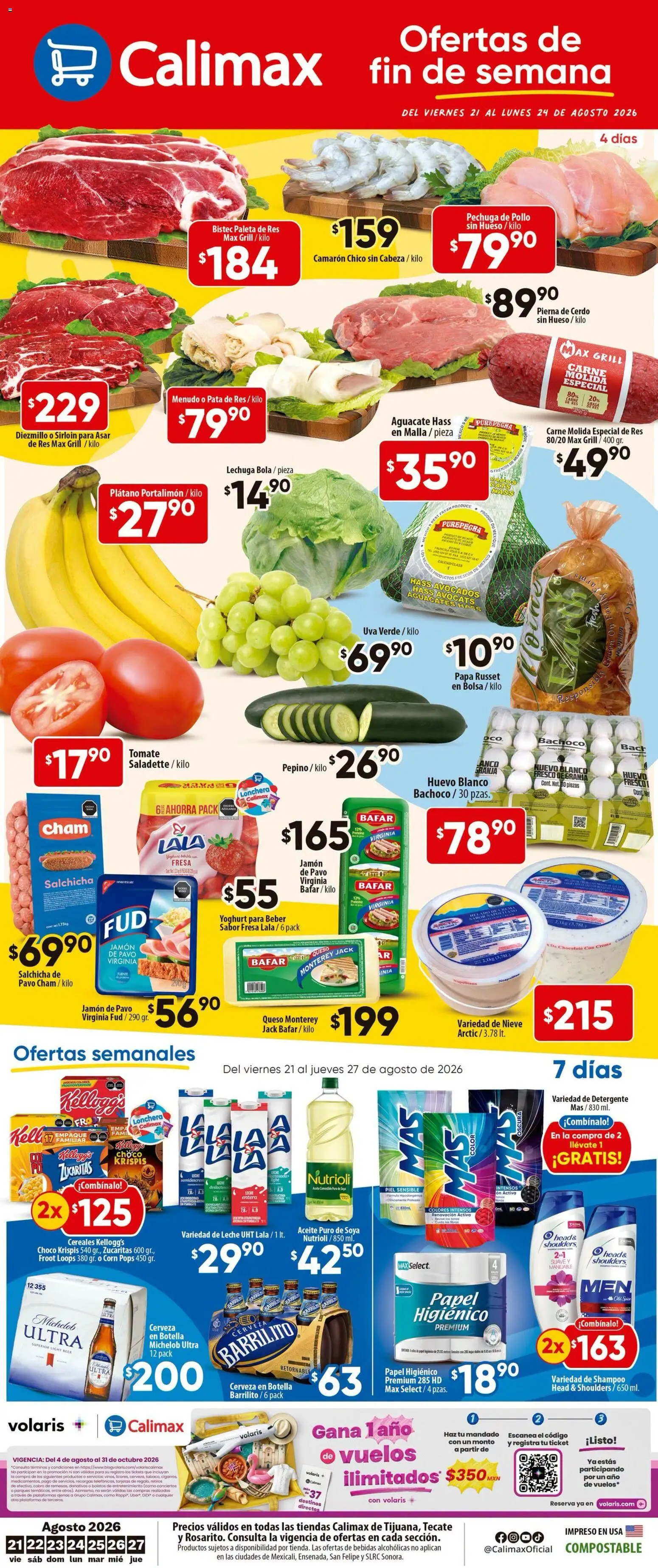 Nuevas ofertas de Calimax válidas en toda la República Mexicana desde el 21/08/2026. ¡Encuentra las mejores ofertas en Calimax folleto! | Página: 1 | Productos: Huevo, Lechuga, Uva, Carne molida