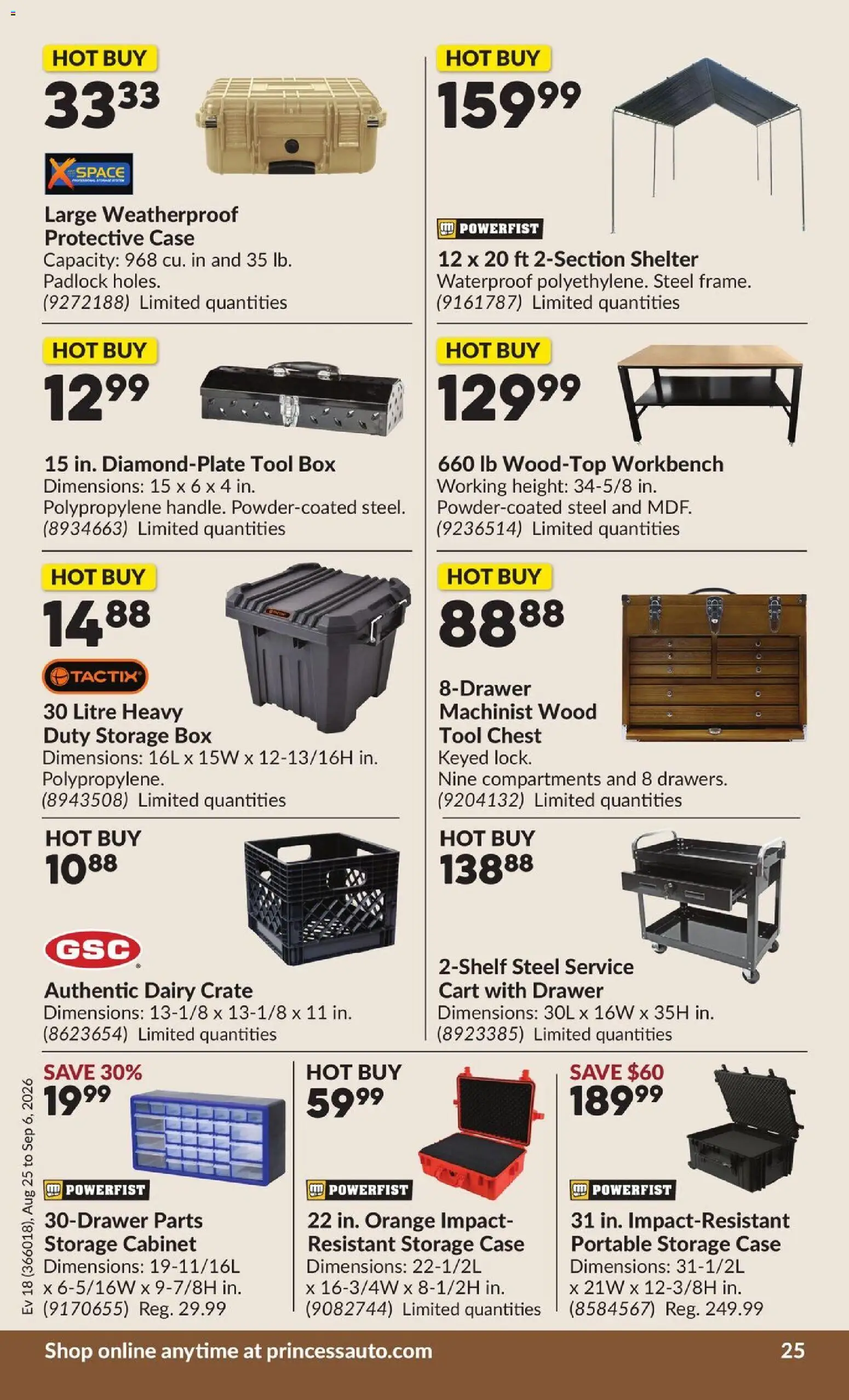 Princess Auto flyer valid from Aug 25, 2026 | Page: 26 | Products: Case, Storage box, Cabinet, Box