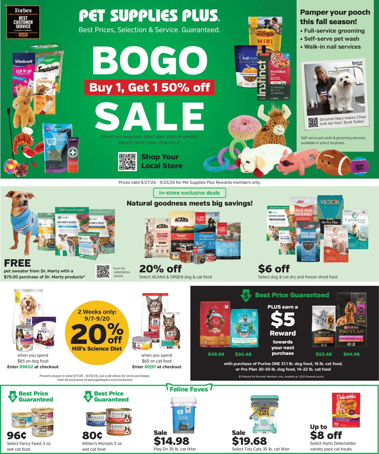 Pet Supplies Plus Weekly Ad - valid from 08/27/2026 | Page: 1 | Products: Kibble, Dog Food, Cat Food, Sweater