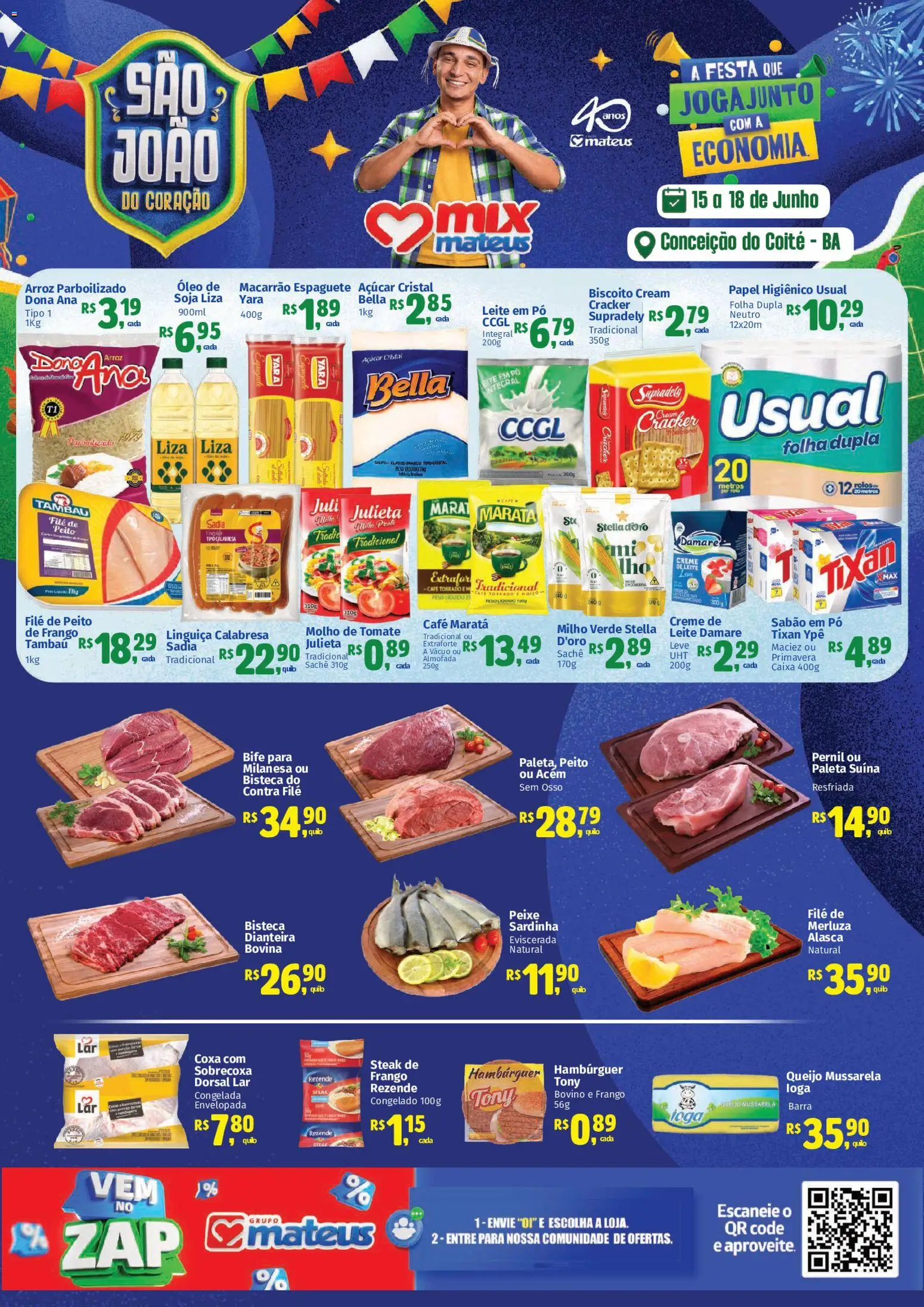 Mateus Folheto - válido de 15.06.2026 | Página: 1 | Produtos: Pó, Sabão, Papel higiênico, Mussarela