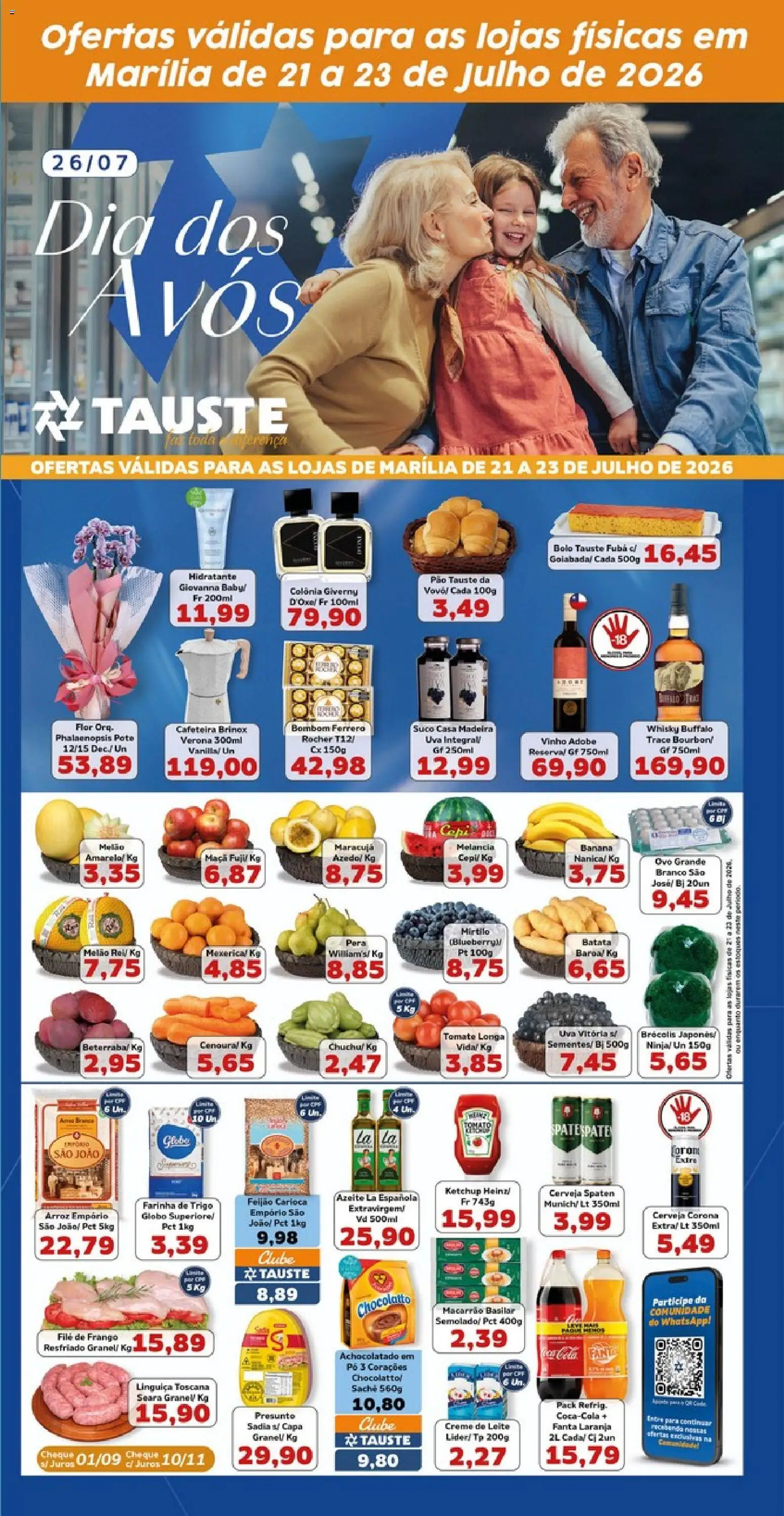 Tauste Folheto - válido de 21/07/2026 | Página: 2 | Produtos: Melancia, Farinha de trigo, Filé de frango, Bombom