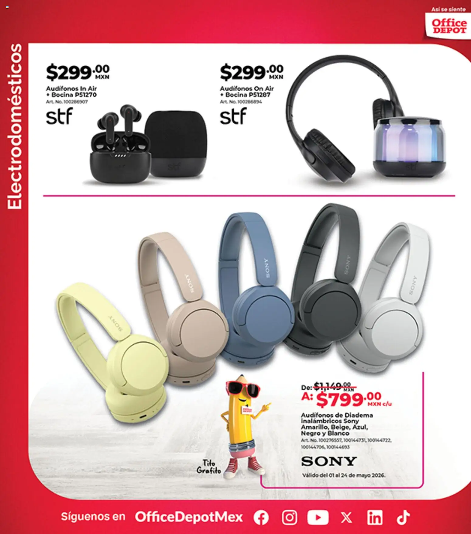 Nuevas ofertas de Office Depot válidas en toda la República Mexicana desde el 01.05.2026. ¡Encuentra las mejores ofertas en Office Depot catálogo! | Página: 27 | Productos: Audífonos, Bocina