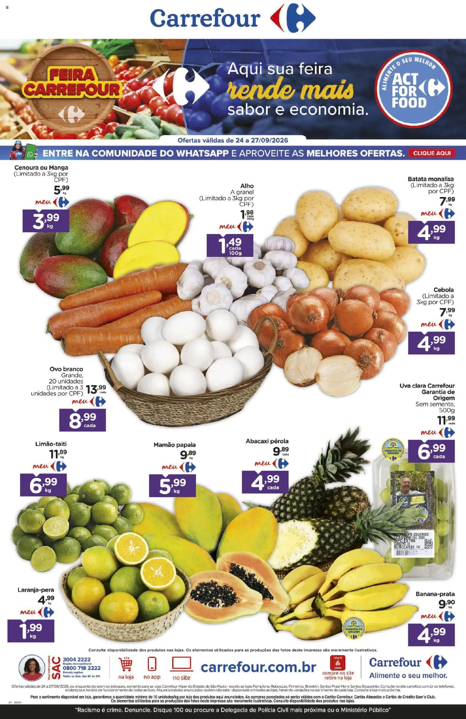 Carrefour Folheto - válido de 24/09/2026 | Página: 1 | Produtos: Uva, Abacaxi, Manga, Mamão