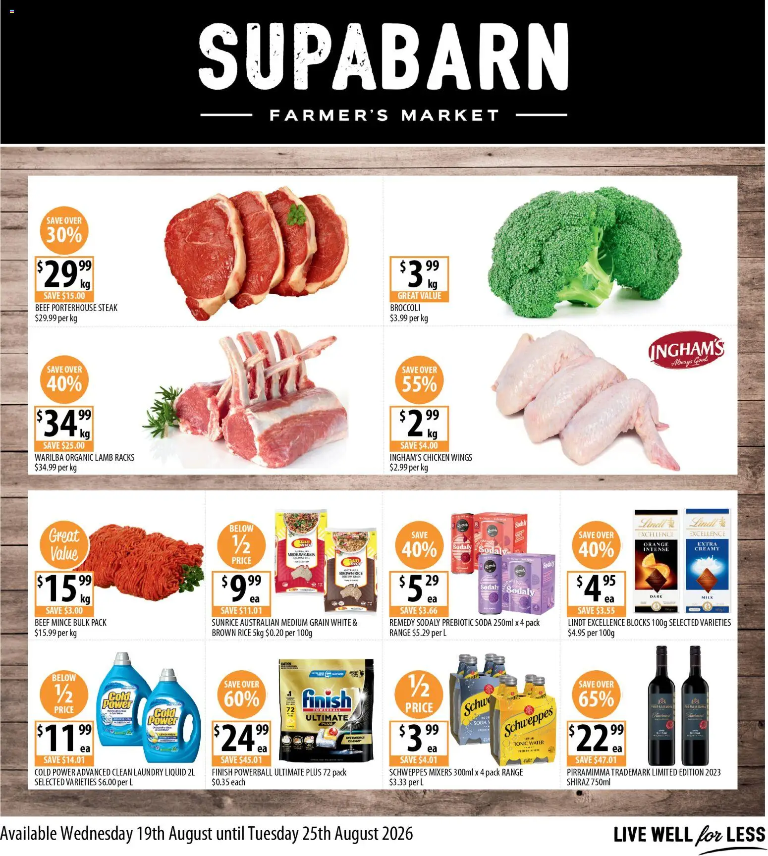 Supabarn catalogue - valid from 19/08/2026 | Page: 1 | Products: Rice, Water, Steak, Lindt