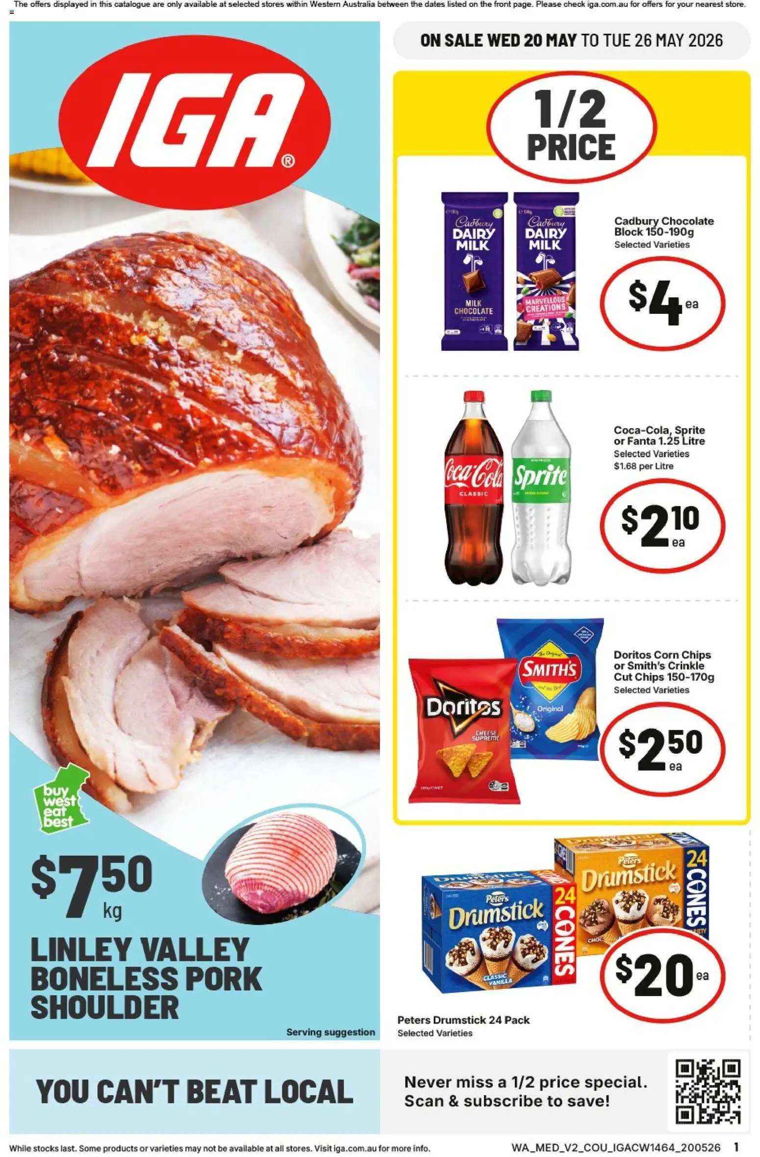IGA catalogue - valid from 20.05.2026 | Page: 1 | Products: Chocolate, Pork, Coca Cola, Chips