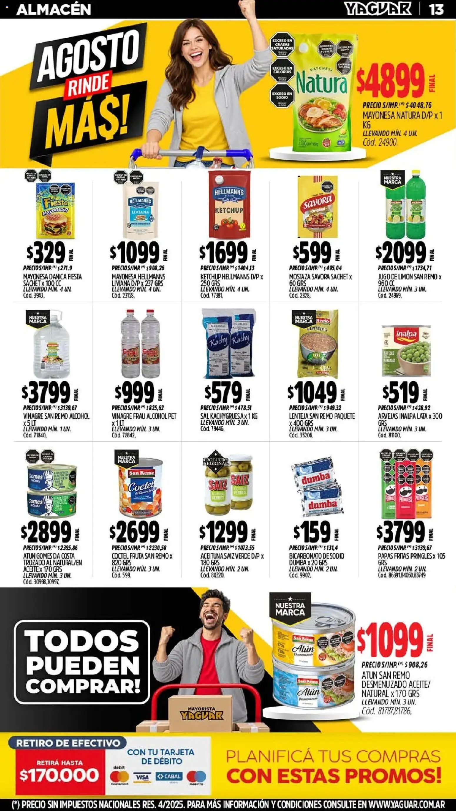 Yaguar - Oferta Semanal Jujuy │ válido desde el 24/08/2026 | Página: 13 | Productos: Vinagre, Ketchup, Sal, Papas fritas
