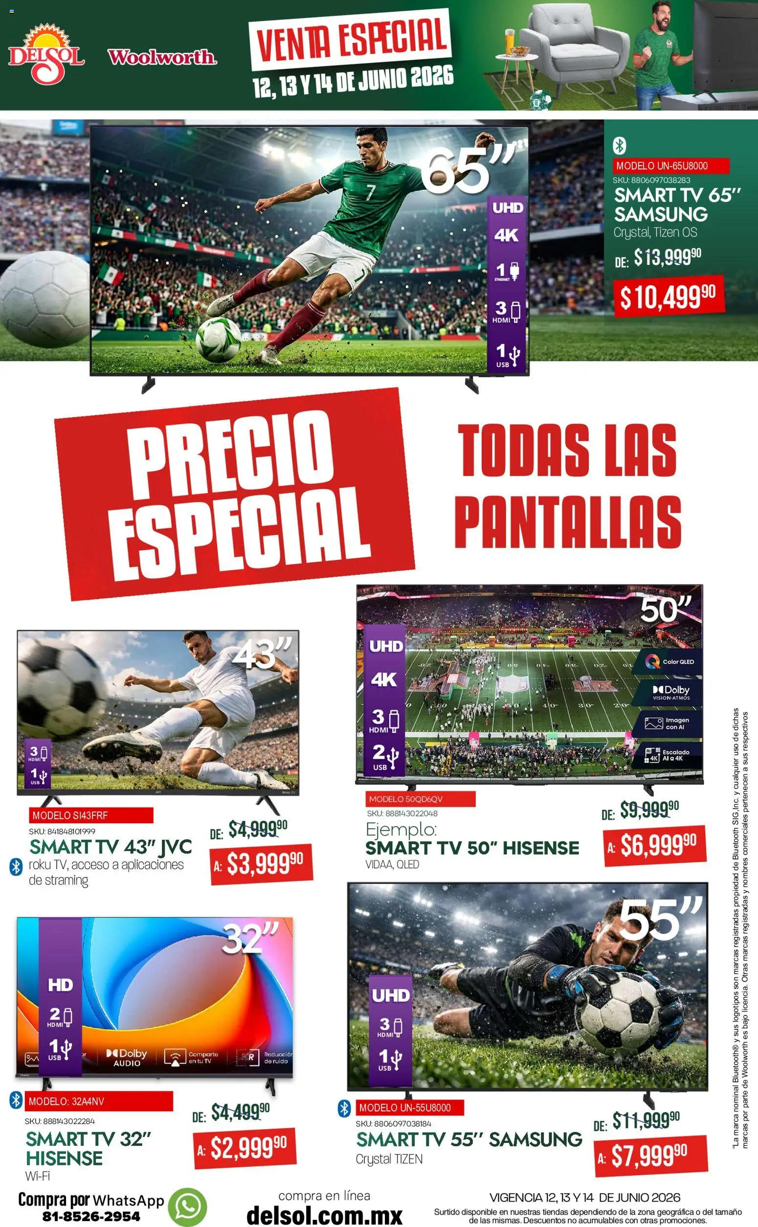 Nuevas ofertas de Del Sol y Woolworth válidas en toda la República Mexicana desde el 12.06.2026. ¡Encuentra las mejores ofertas en Del Sol y Woolworth catálogo! | Página: 3 | Productos: Usb, Pantallas, Audio