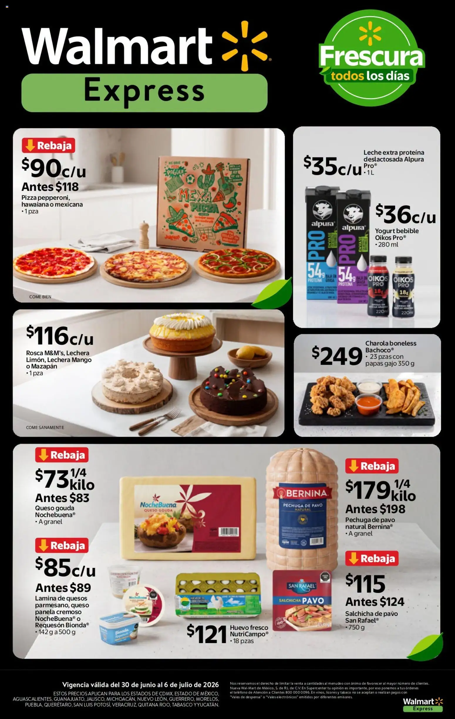 Nuevas ofertas de Walmart Express válidas en toda la República Mexicana desde el 30/06/2026. ¡Encuentra las mejores ofertas en Walmart Express folleto Calidad a precios bajos! | Página: 4 | Productos: Huevo, Leche, Pizza, Despensa