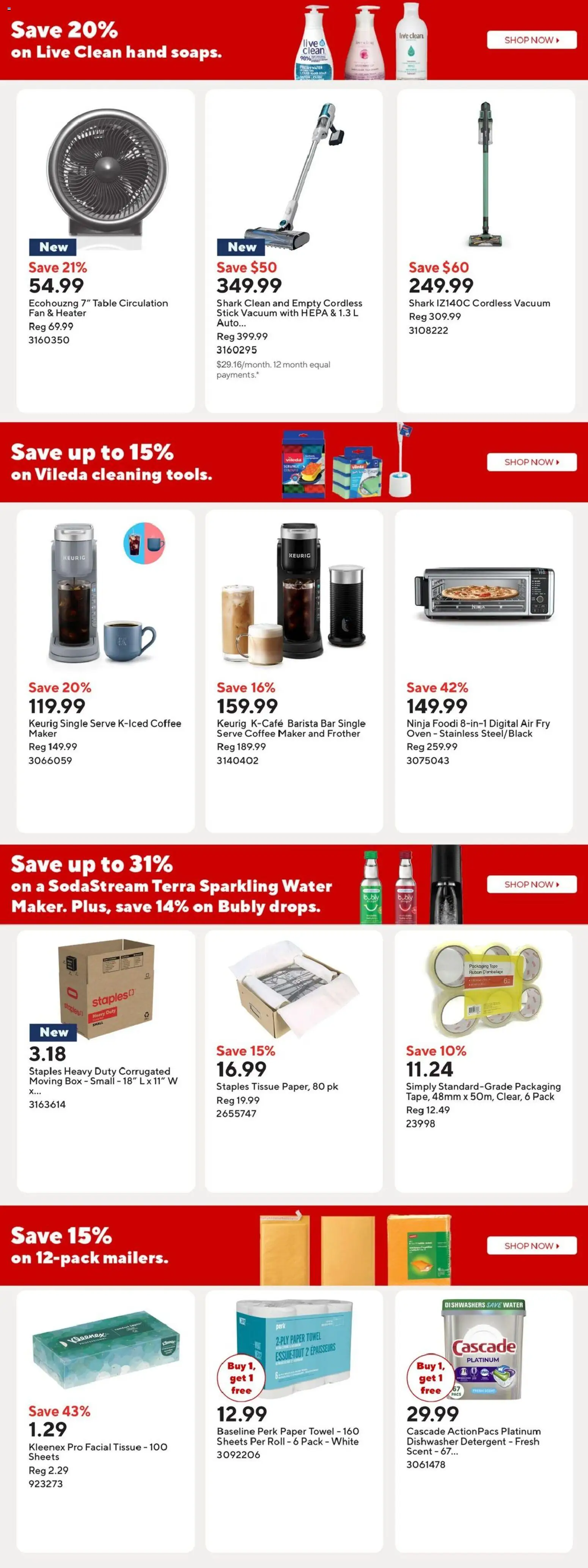 Staples flyer valid from Jul 3, 2026 | Page: 13 | Products: Dishwasher, Coffee maker, Fan, Coffee