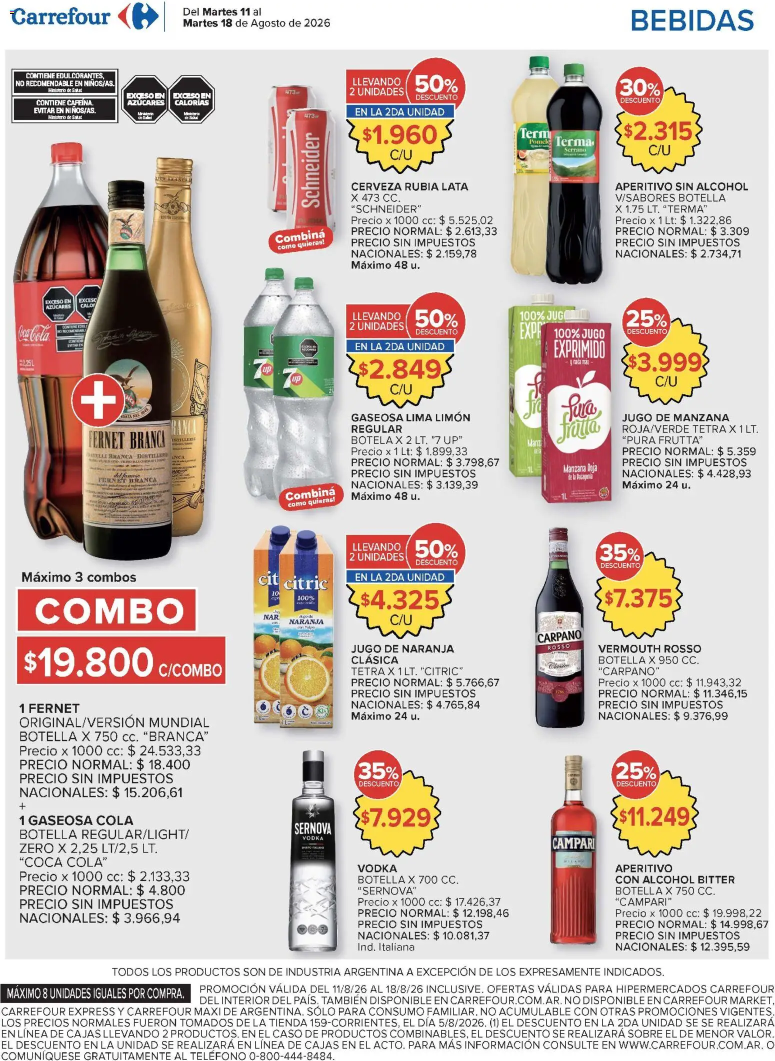Carrefour ofertas │ válido desde el 11/08/2026 | Página: 11 | Productos: Jugo de naranja, Fernet, Limón, Alcohol