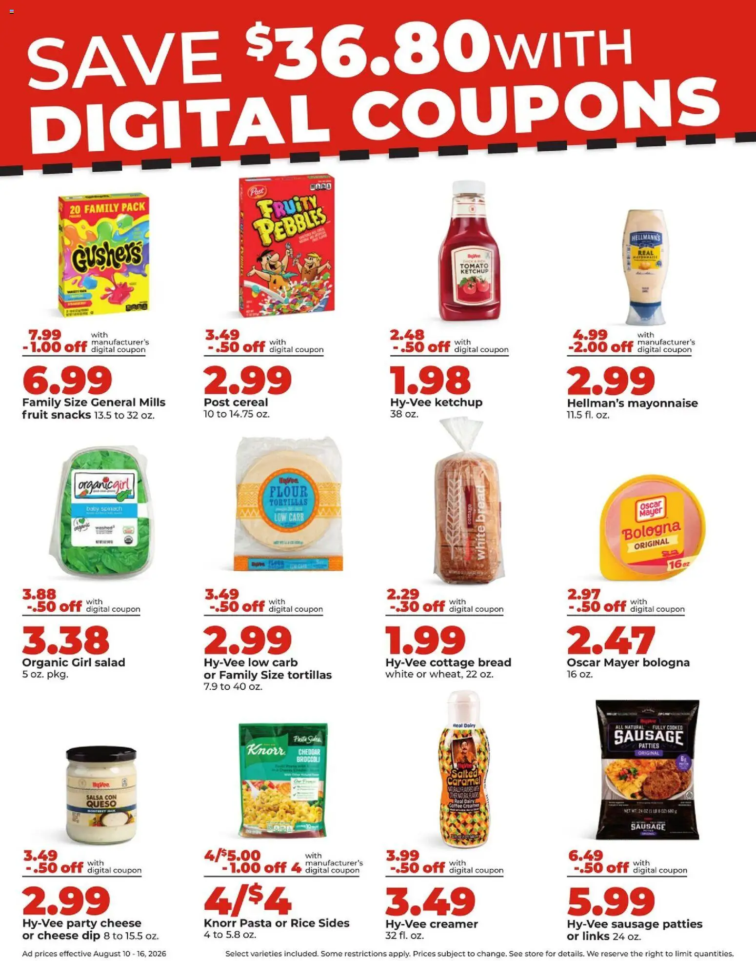 HyVee Weekly Ad - valid from 08/10/2026 | Page: 8 | Products: Salad, Fruit, Tortillas, Tomato