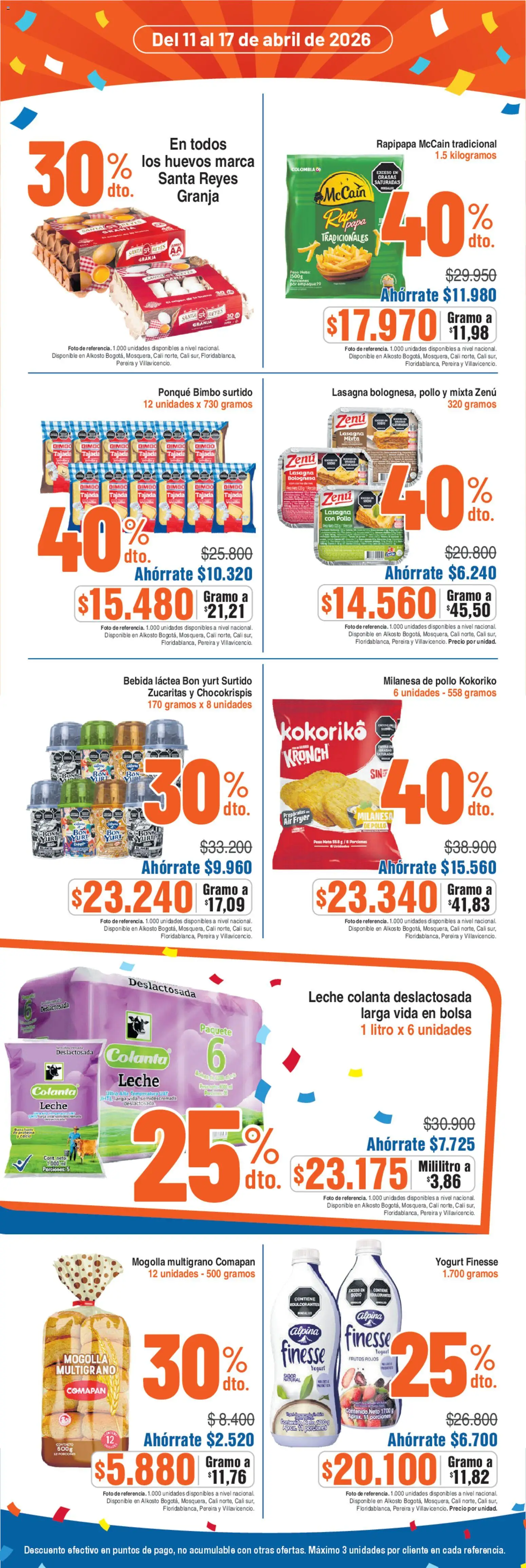 Alkosto revista - valida desde el 11.04.2026 | Página: 4 | Productos: Milanesa, Yogurt, Leche, Huevos