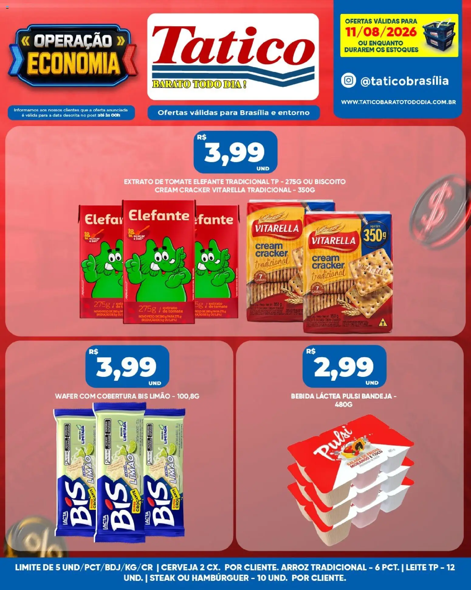Tatico Folheto - válido de 11/08/2026 | Página: 4 | Produtos: Biscoito, Cerveja, Hambúrguer, Bebida