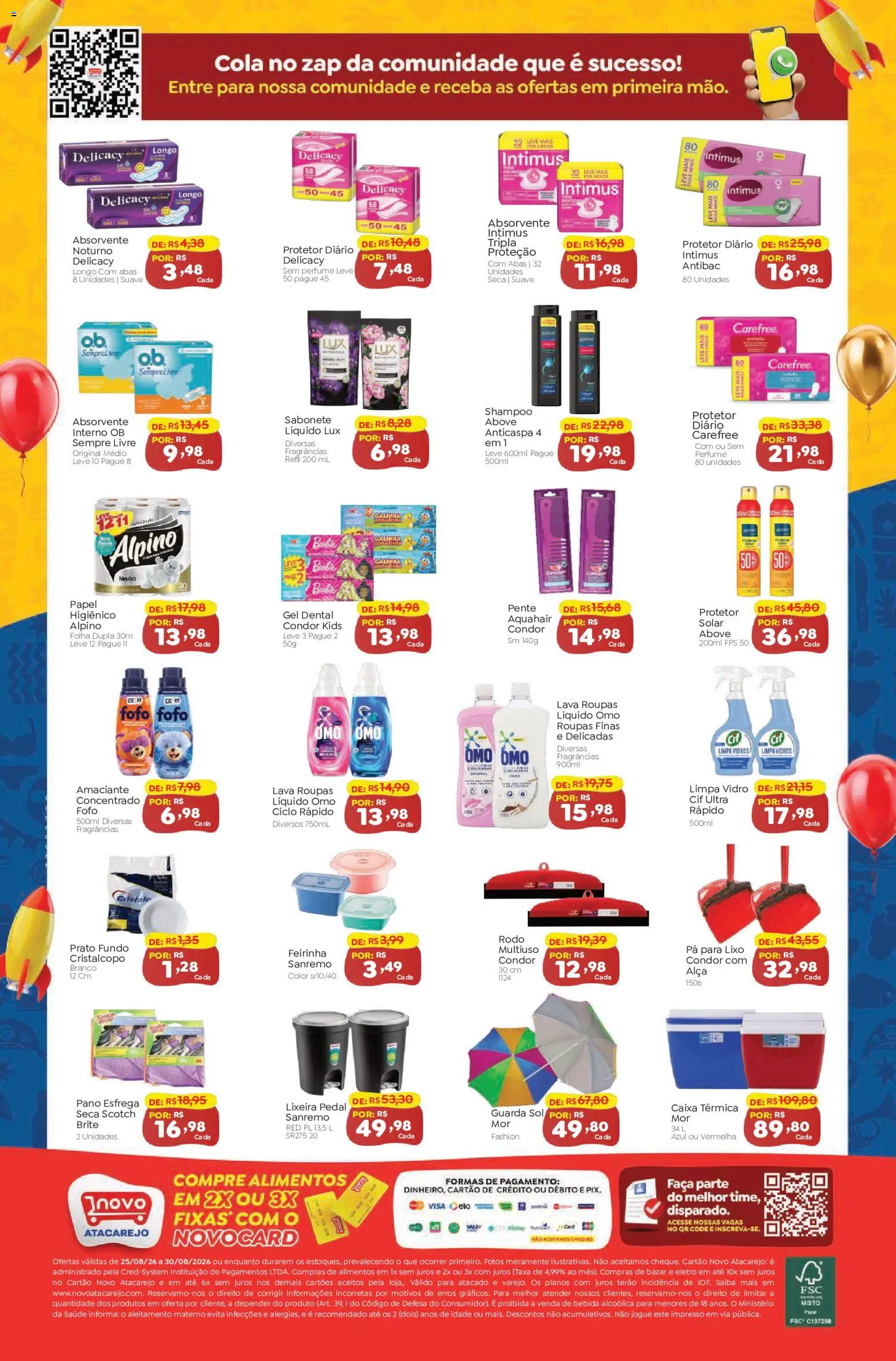 Novo Atacarejo Folheto - válido de 25/08/2026 | Página: 2 | Produtos: Caixa, Faca, Sabonete, Papel higiênico