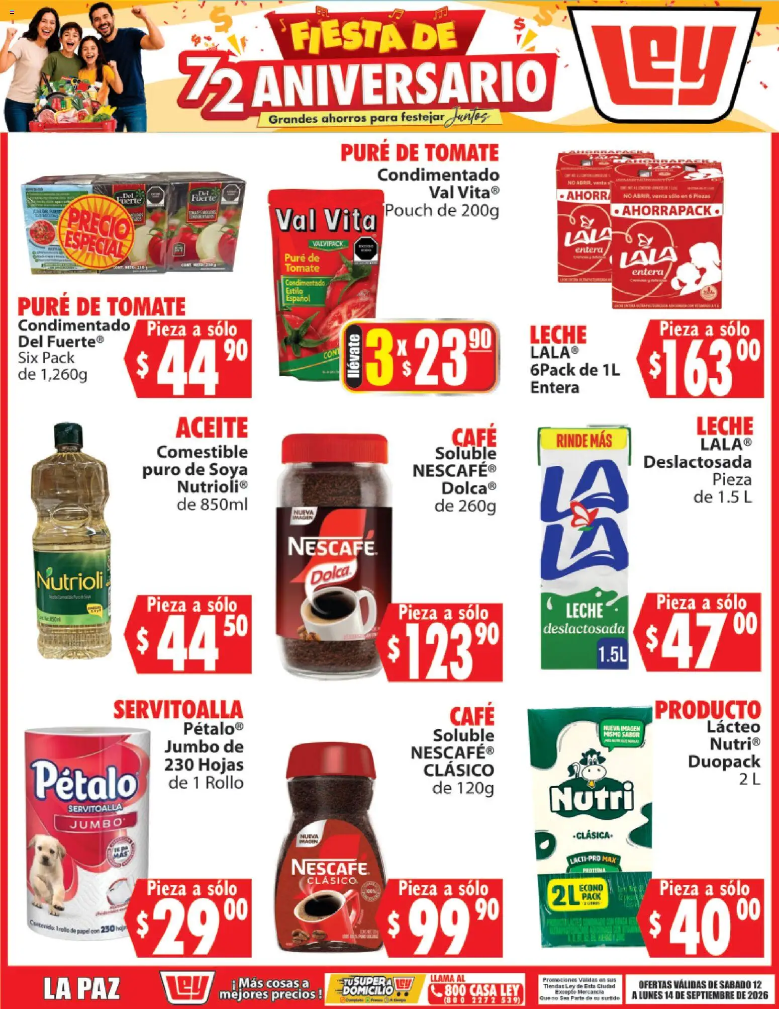 Nuevas ofertas de Casa Ley válidas en toda la República Mexicana desde el 12/09/2026. ¡Encuentra las mejores ofertas en Casa Ley folleto Fiesta de 72 aniversario! | Página: 1 | Productos: Tomate, Leche, Proteína, Puré