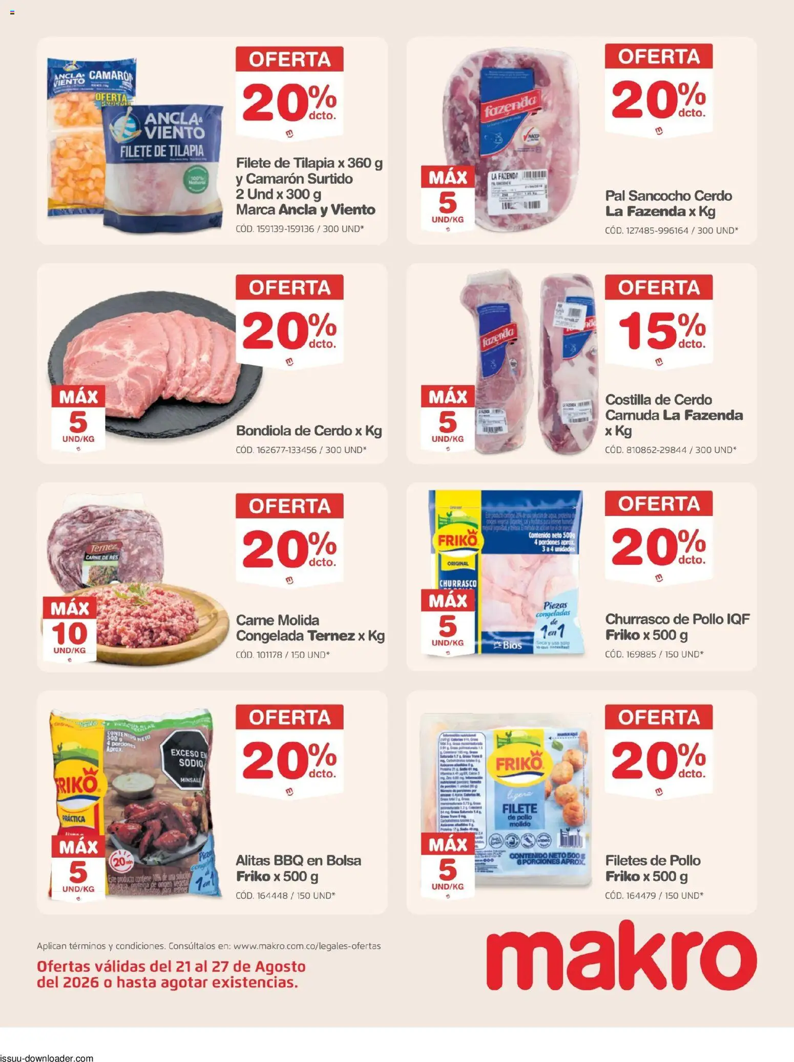 Makro revista - valida desde el 21/08/2026 | Página: 8 | Productos: Carne, Carne de res, Bolsa, Pizza