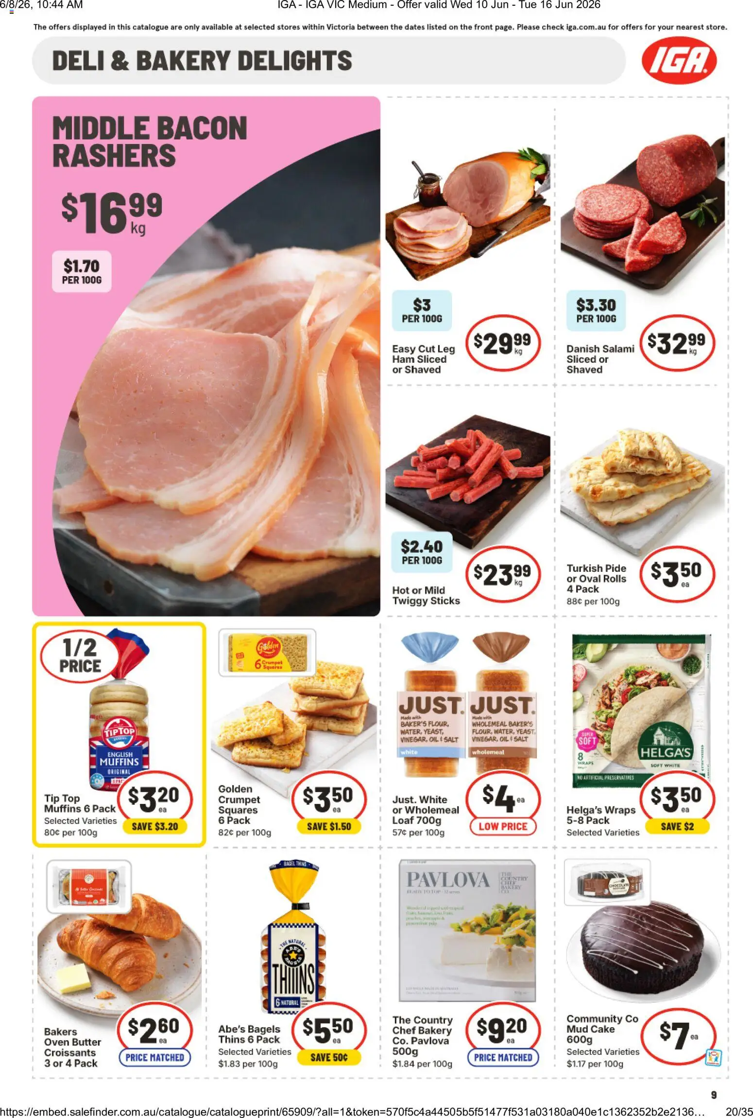IGA catalogue - valid from 10.06.2026 | Page: 10 | Products: Bagels, Oil, Salami, Pavlova