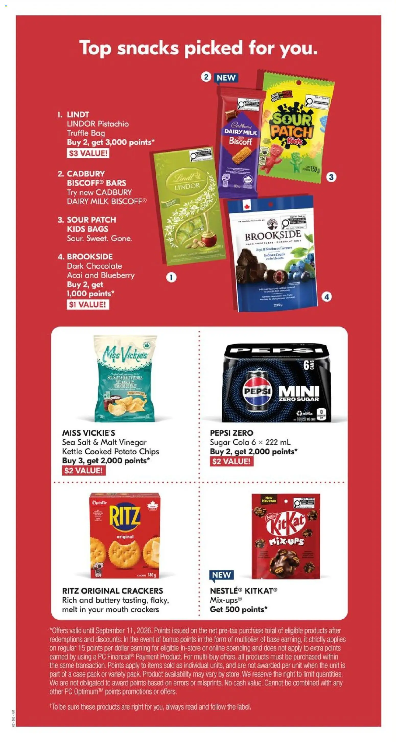 Shoppers flyer valid from Aug 22, 2026 | Page: 20 | Products: Crackers, Kettle, Milk, Chocolate