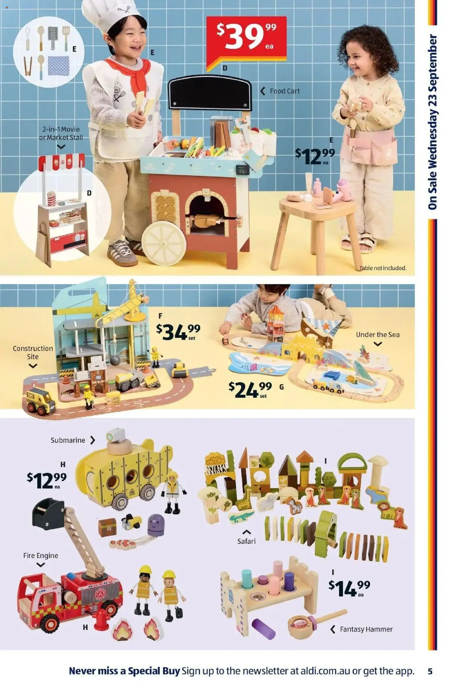 Aldi catalogue - valid from 23/09/2026 | Page: 5 | Products: Table, Food, Make-up, Cart