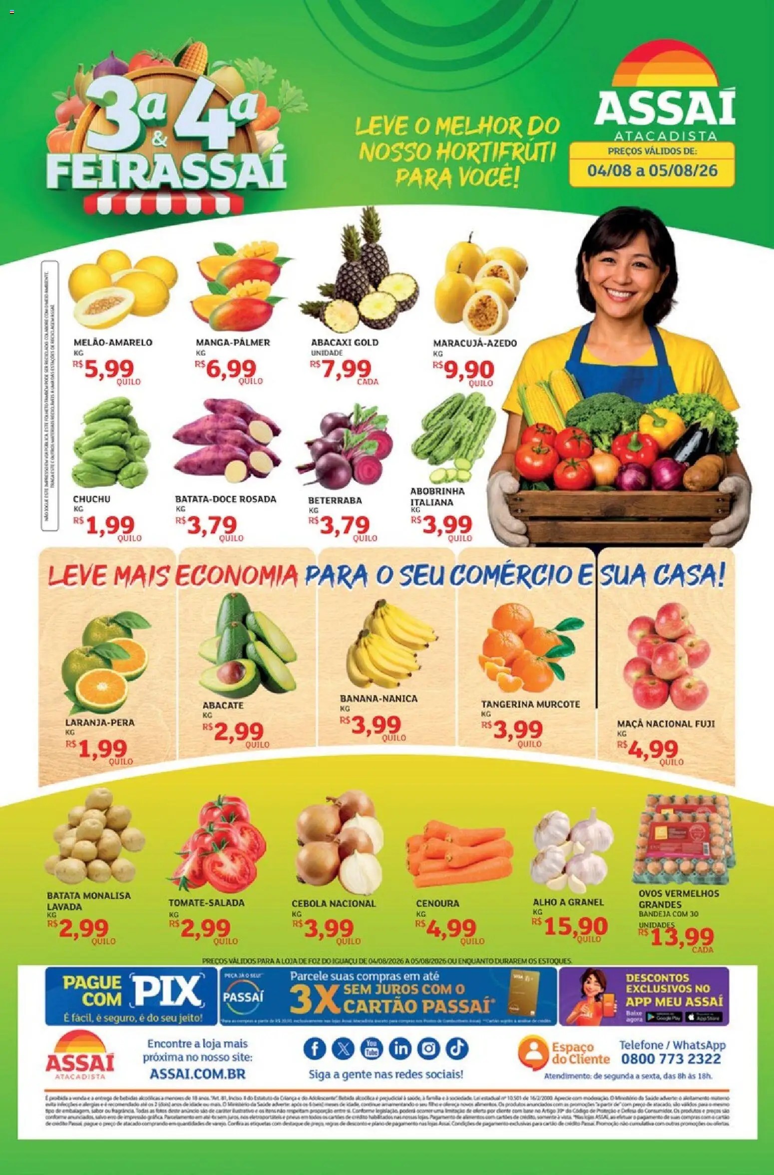 Assaí Atacadista Folheto - válido de 04/08/2026 | Página: 1 | Produtos: Chuchu, Abobrinha, Alho, Cebola