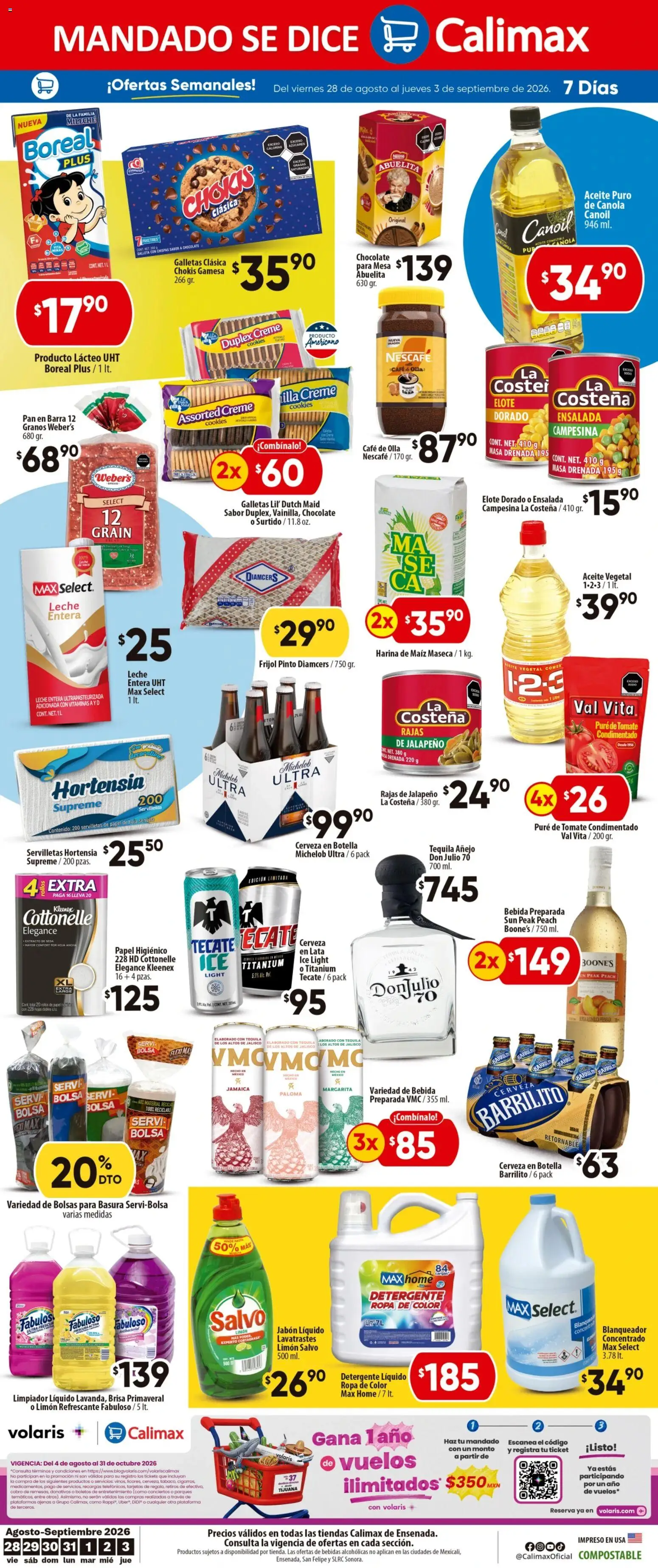 Nuevas ofertas de Calimax válidas en toda la República Mexicana desde el 28/08/2026. ¡Encuentra las mejores ofertas en Calimax folleto Ensenada! | Página: 4 | Productos: Limón, Galletas, Mesa, Servilletas