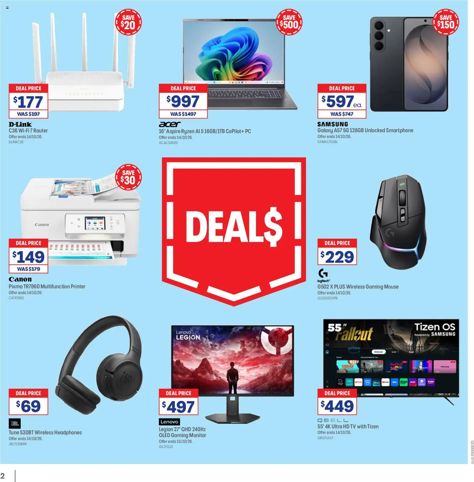 Officeworks catalogue - valid from 01/10/2026 | Page: 2 | Products: Smartphone, Monitor, Headphones, Wireless headphones