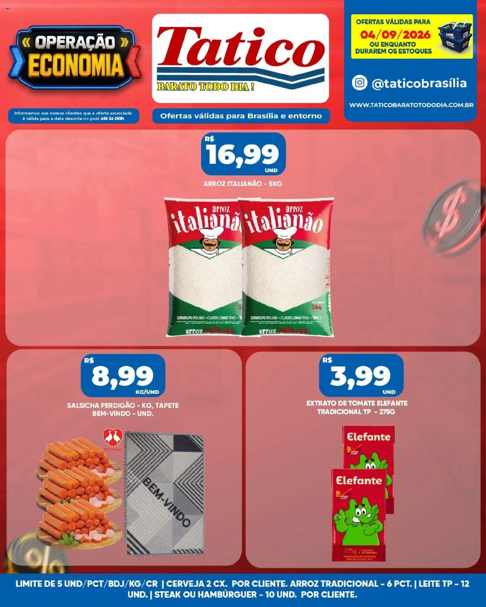 Tatico Folheto - válido de 04/09/2026 | Página: 8 | Produtos: Tomate, Leite, Arroz, Extrato de tomate