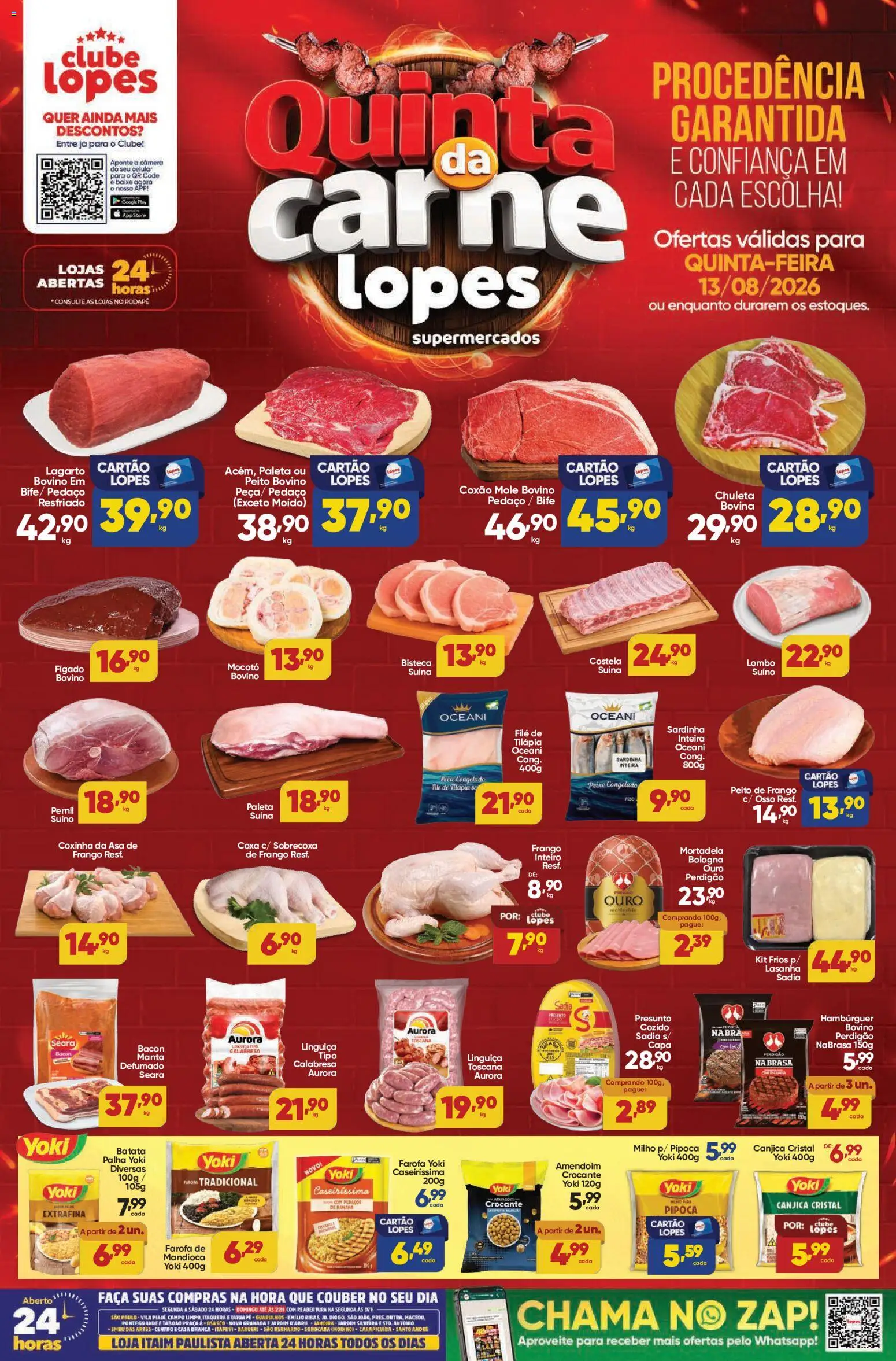 Lopes Supermercados Folheto - válido de 13/08/2026 | Página: 1 | Produtos: Mandioca, Faca, Mortadela, Farofa