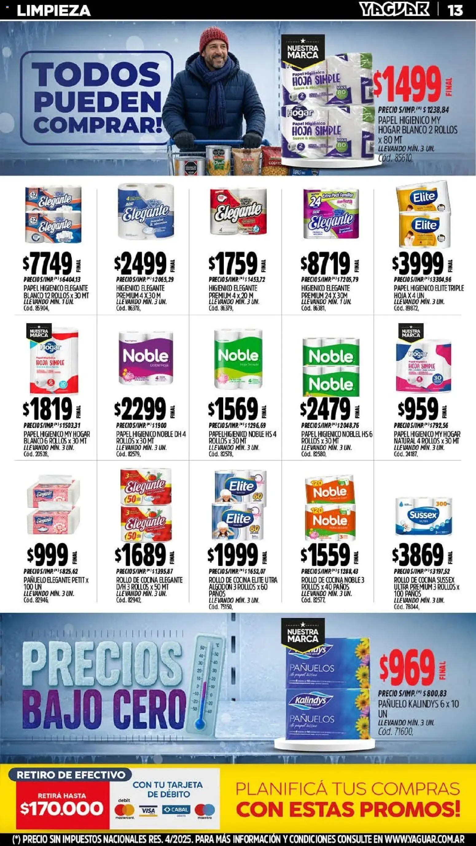 Yaguar - Oferta Semanal Mar del Plata │ válido desde el 20/07/2026 | Página: 13 | Productos: Papel higiénico, Algodón, Pañuelo, Cocina