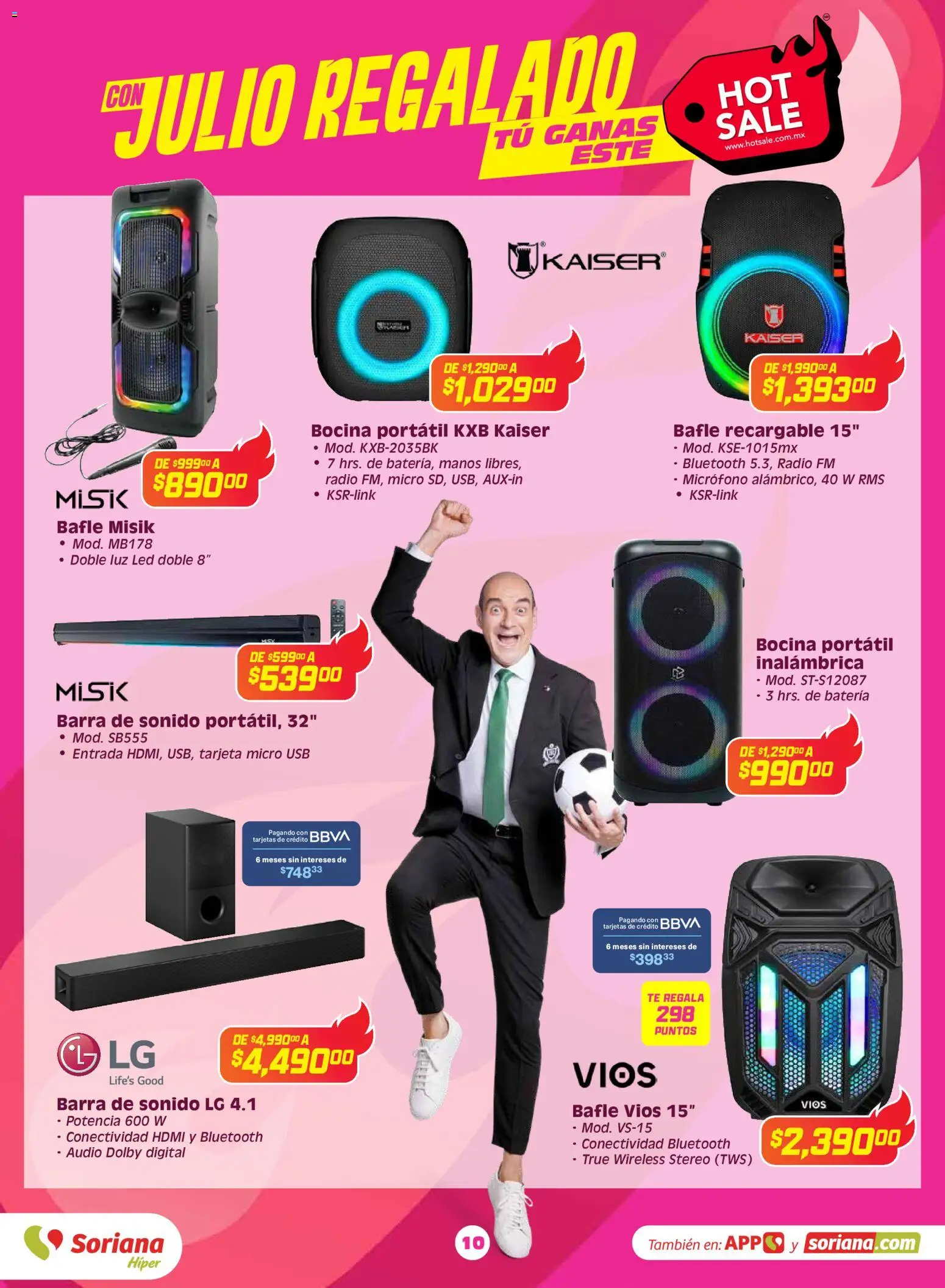 Nuevas ofertas de Soriana válidas en toda la República Mexicana desde el 25.05.2026. ¡Encuentra las mejores ofertas en Soriana Hot Sale Híper Nacional! | Página: 10 | Productos: Radio, Micrófono, Bocina, Barra